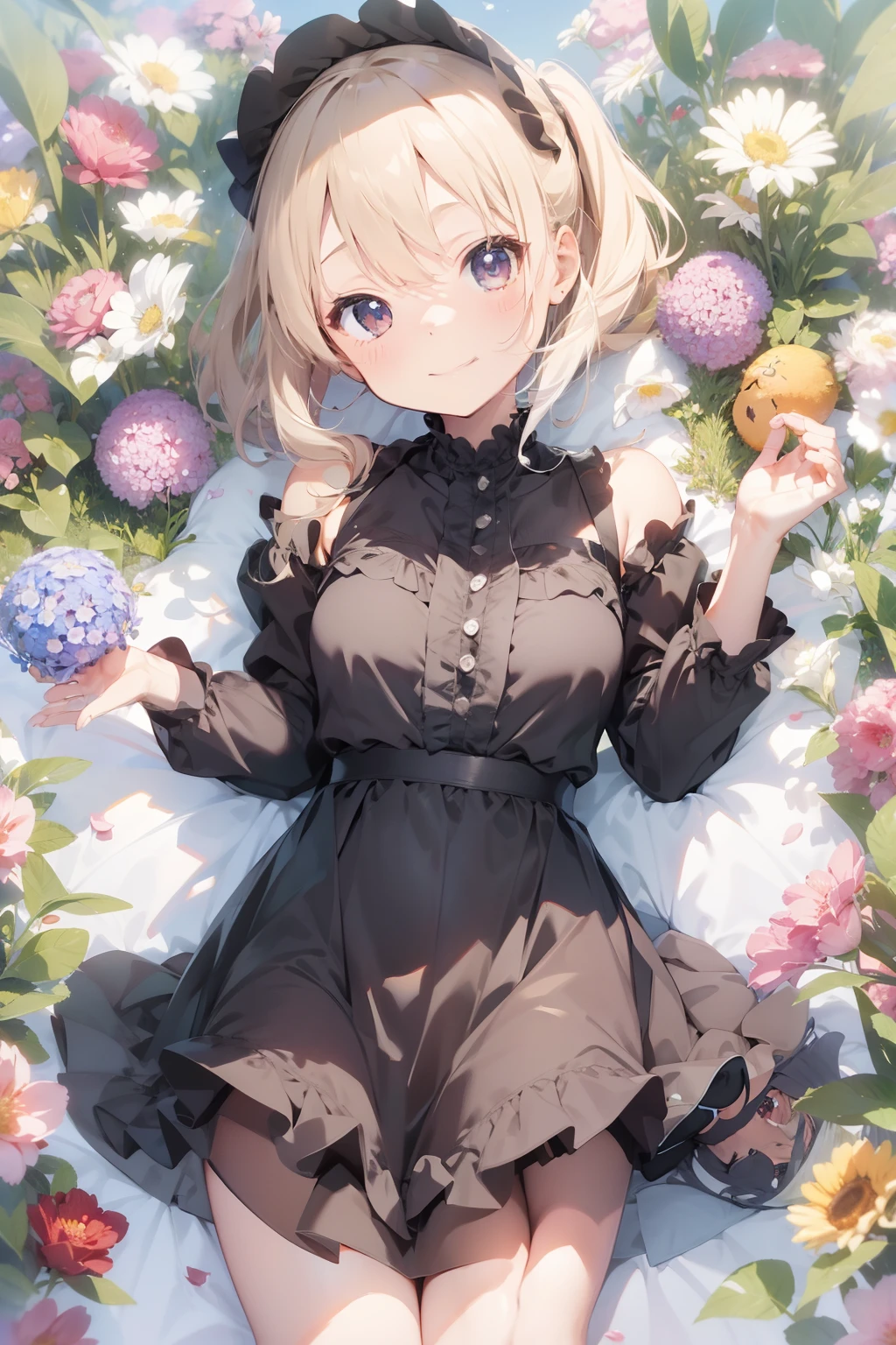 masterpiece、cute little、Hanikami smile、Black Long Dress、