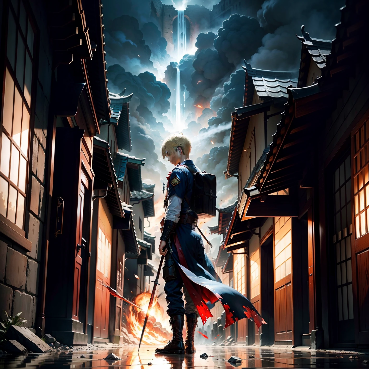background in war,火焰,Magic Array,Bloody broken sword