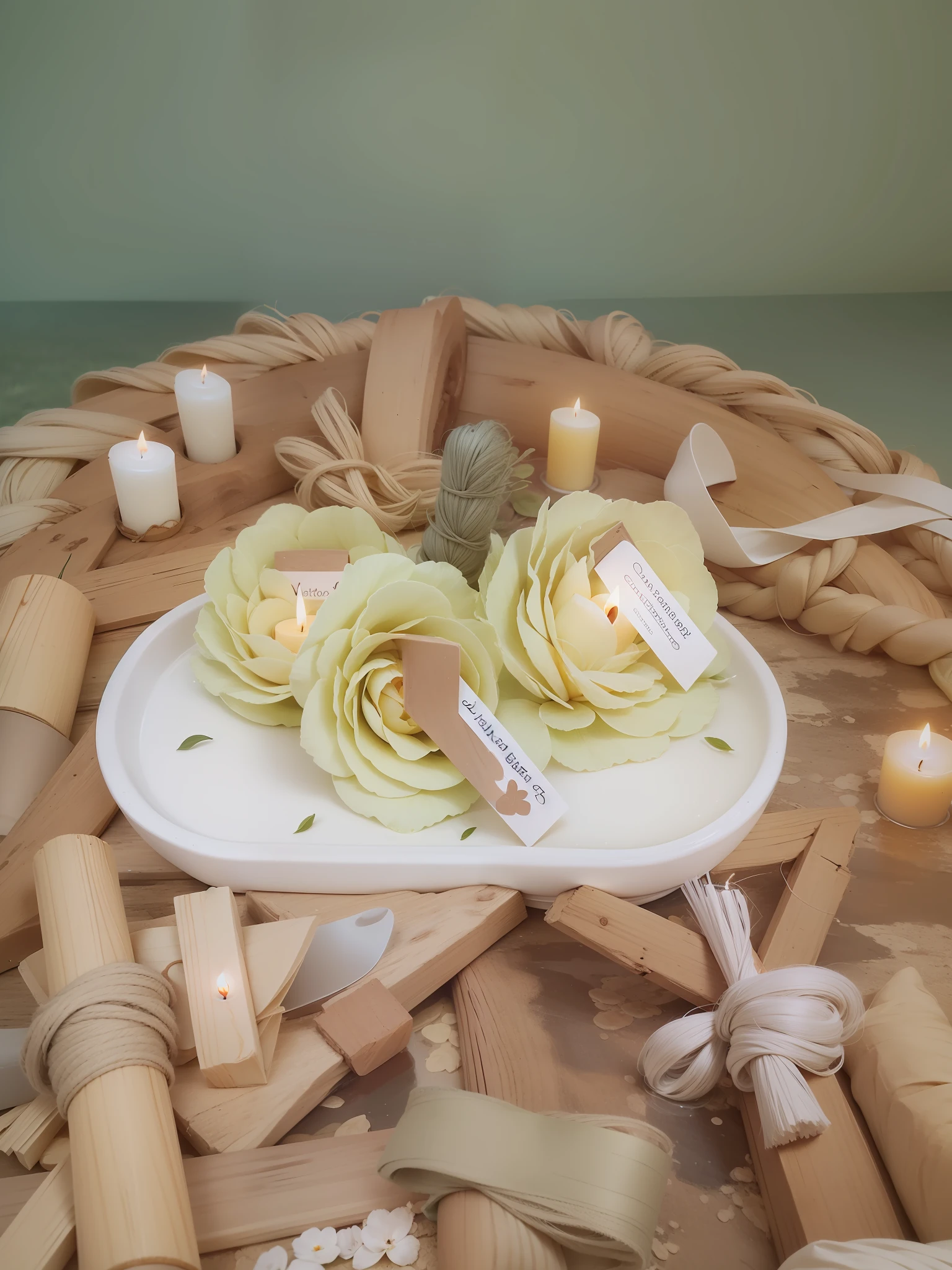 Flavored candle with animation, rustic garden, Realistic photo, luz focando as velas, HD, 8K. Realistic animated candle.