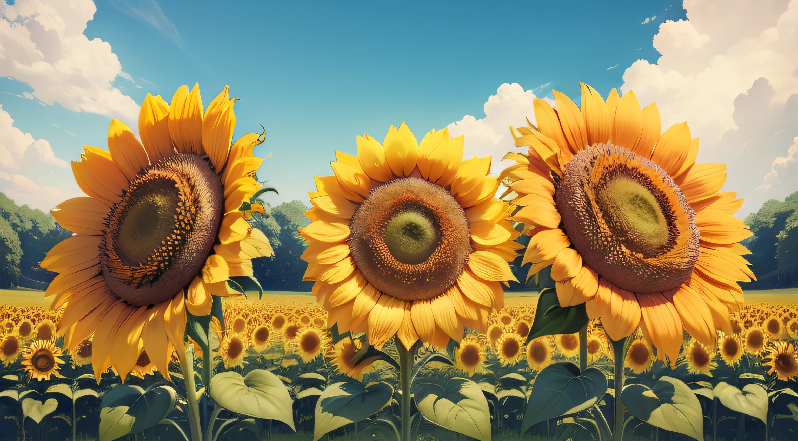 Sun flower、Sunflower flowers、blue-sky、8K、top-quality