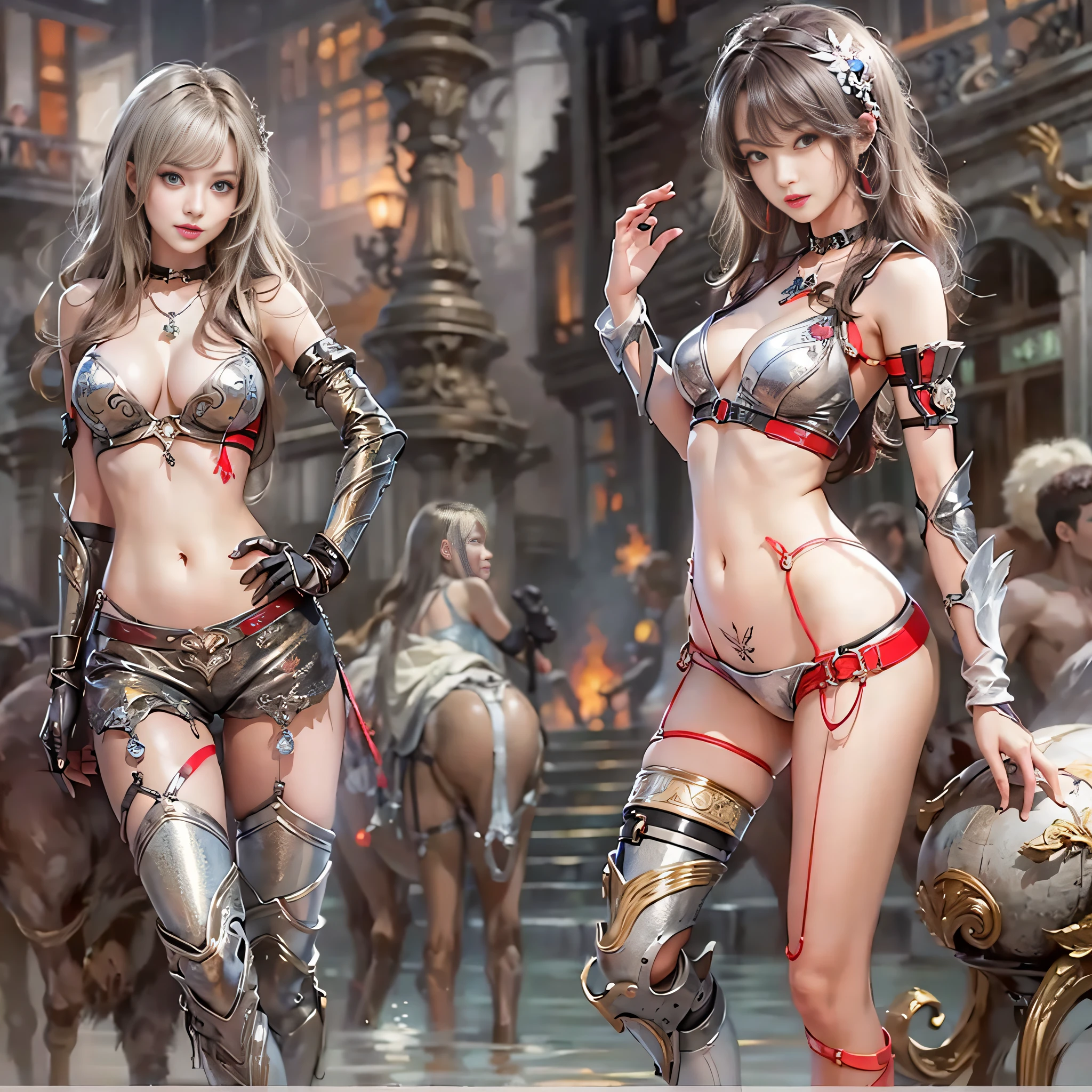 ((masterpiece:1.4)、(top-quality:1.4)、(reallistic:1.7))、a beauty girl、Super sexy daughter、Super beautiful girl、1girl in:1.4、Sexy clothes that show through the inside、Brilliant costumes、Glossy luxury latex、Luxury Latex Bodysuit、By Luis Royo、age19、Super Ultra Ultra Bikini、Outstanding style、(Two legs are drawn correctly:1.7)、(Two arms are drawn correctly:1.7)、The limbs are anatomically correctly drawn:1.7、Slender Abs、(beauty legs:1.4)、beautiful countenance、kawaii faces、Beautiful udder、Beautiful ass、A detailed eye、beautidful eyes、Raw photo、red-lips、Red high heels、a choker、a necklace、耳Nipple Ring、Fantasy of an ancient city、