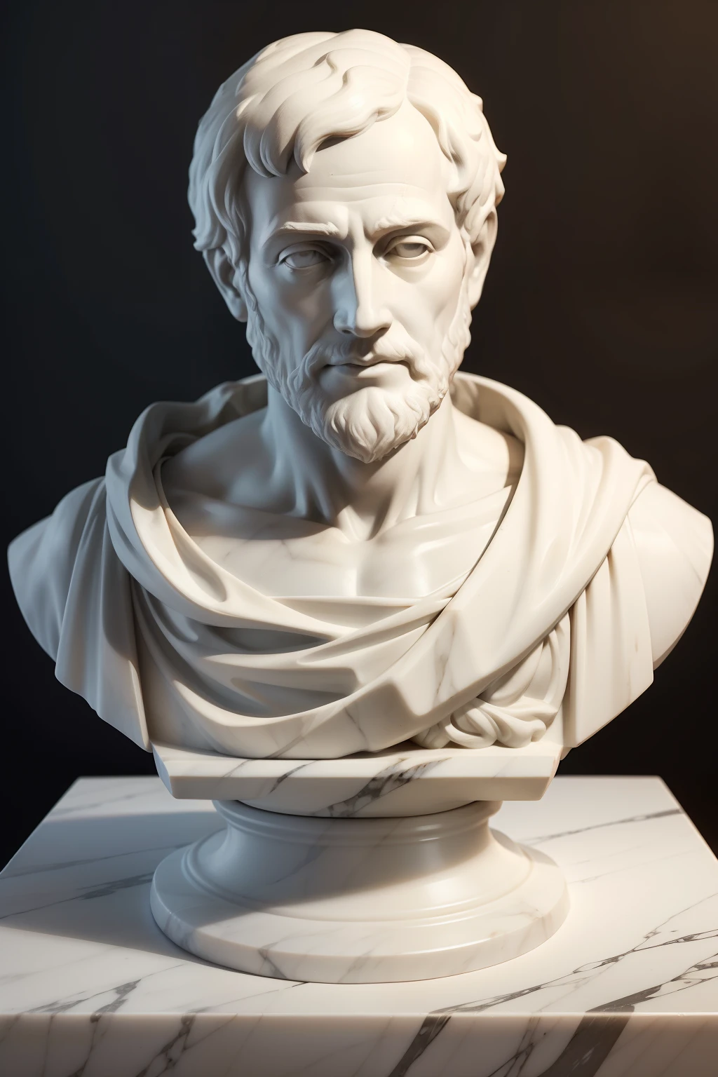 Make the bust of Aristotle realistic, molded white marble without background