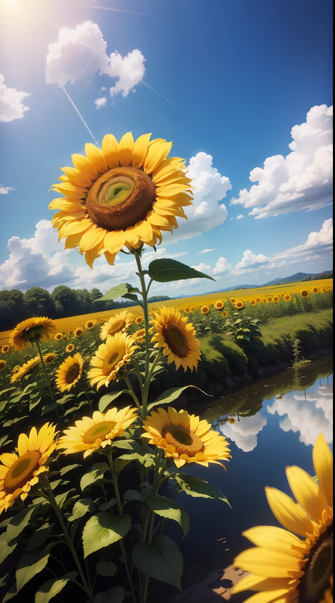 himawari、helianthus flowers、blue-sky、8K、top-quality