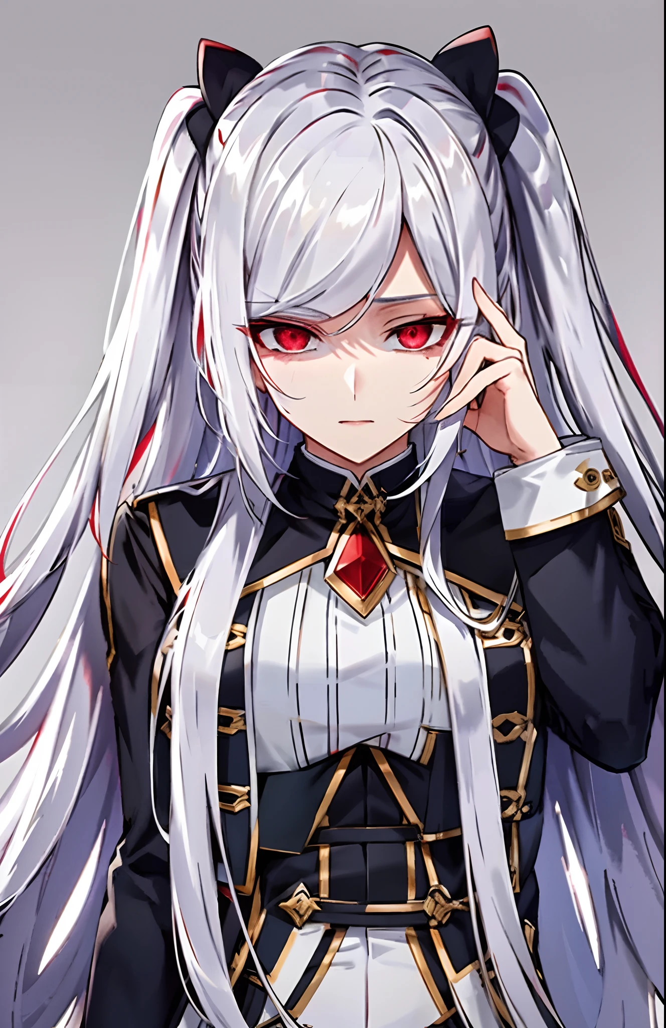 white hair,red eyes,disqusted