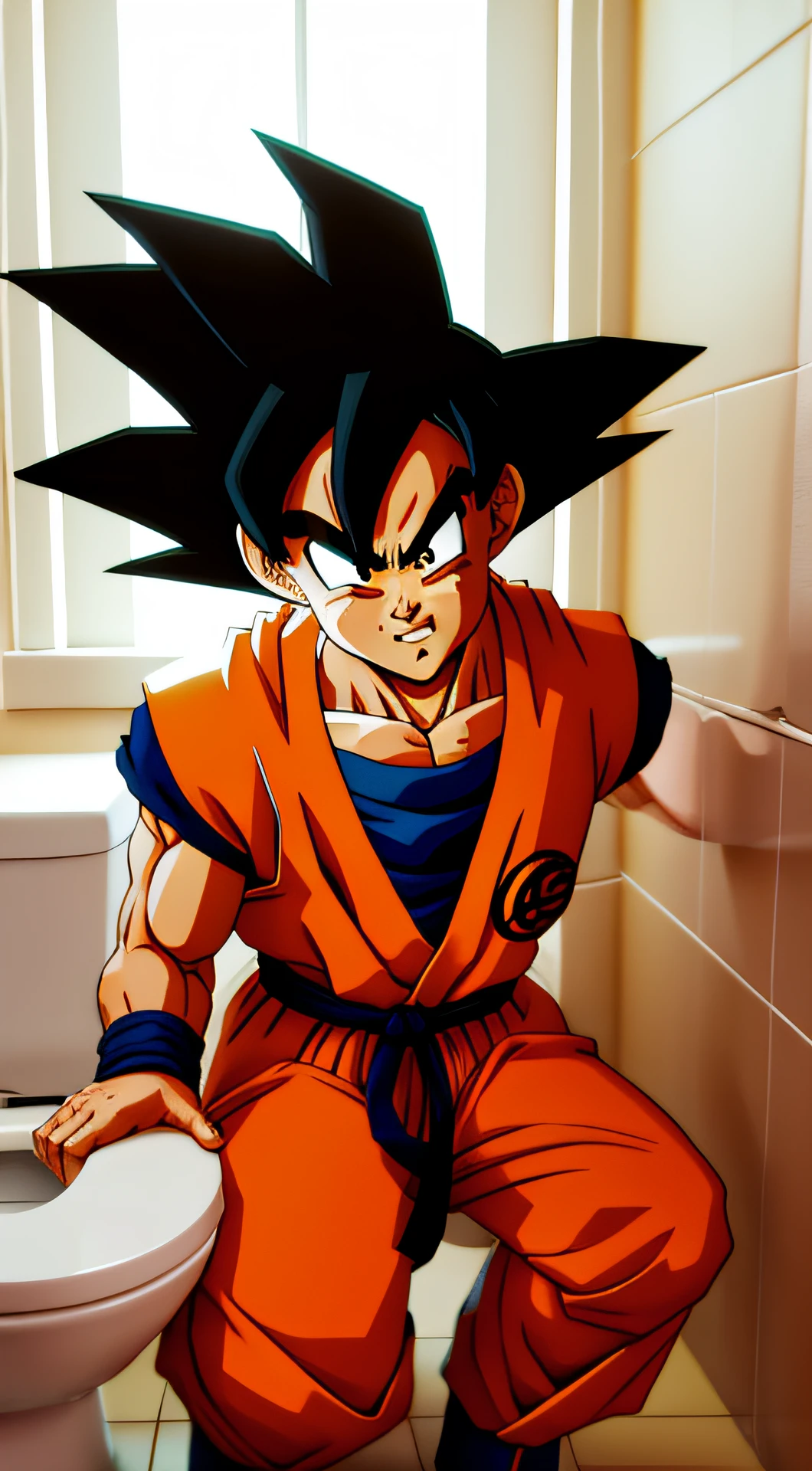 Goku using the toilet