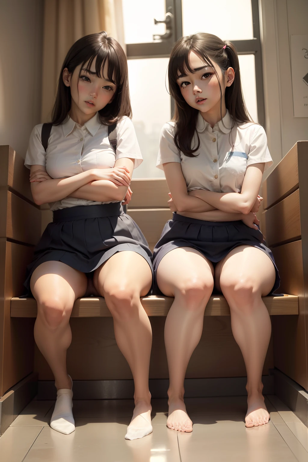 M sitting position，Pee，Urge to urinate，Urine，spread their legs，pantiess