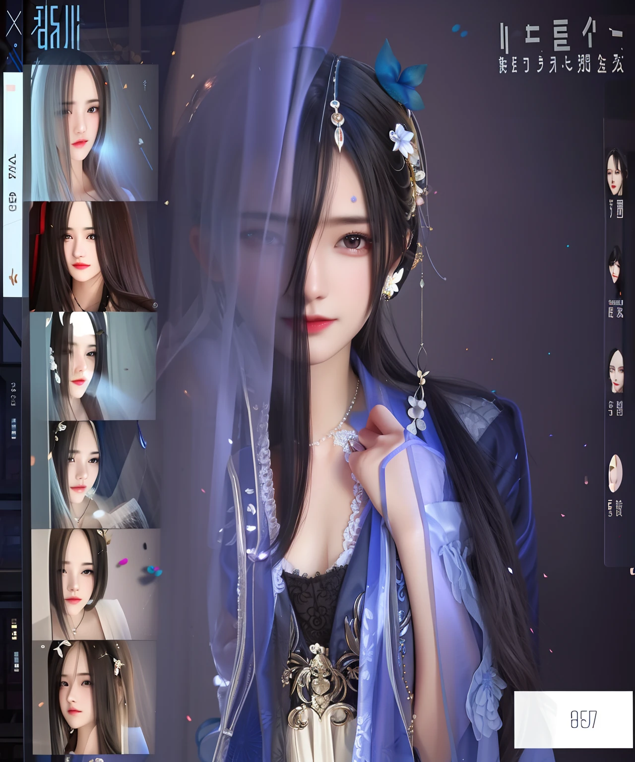 Best quality, masterpiece, high resolution, 1girl, porcelain dress, hair accessories, necklace, jewelry, beautiful face, on the body, Tyndall effect, realistic, dark studio, edge lighting, two-tone lighting, (high detail skin: 1.2), 8k UHD, dslr, soft light, high quality, volumetric light, candid, photo, high resolution, 4k, 8k, background blur,