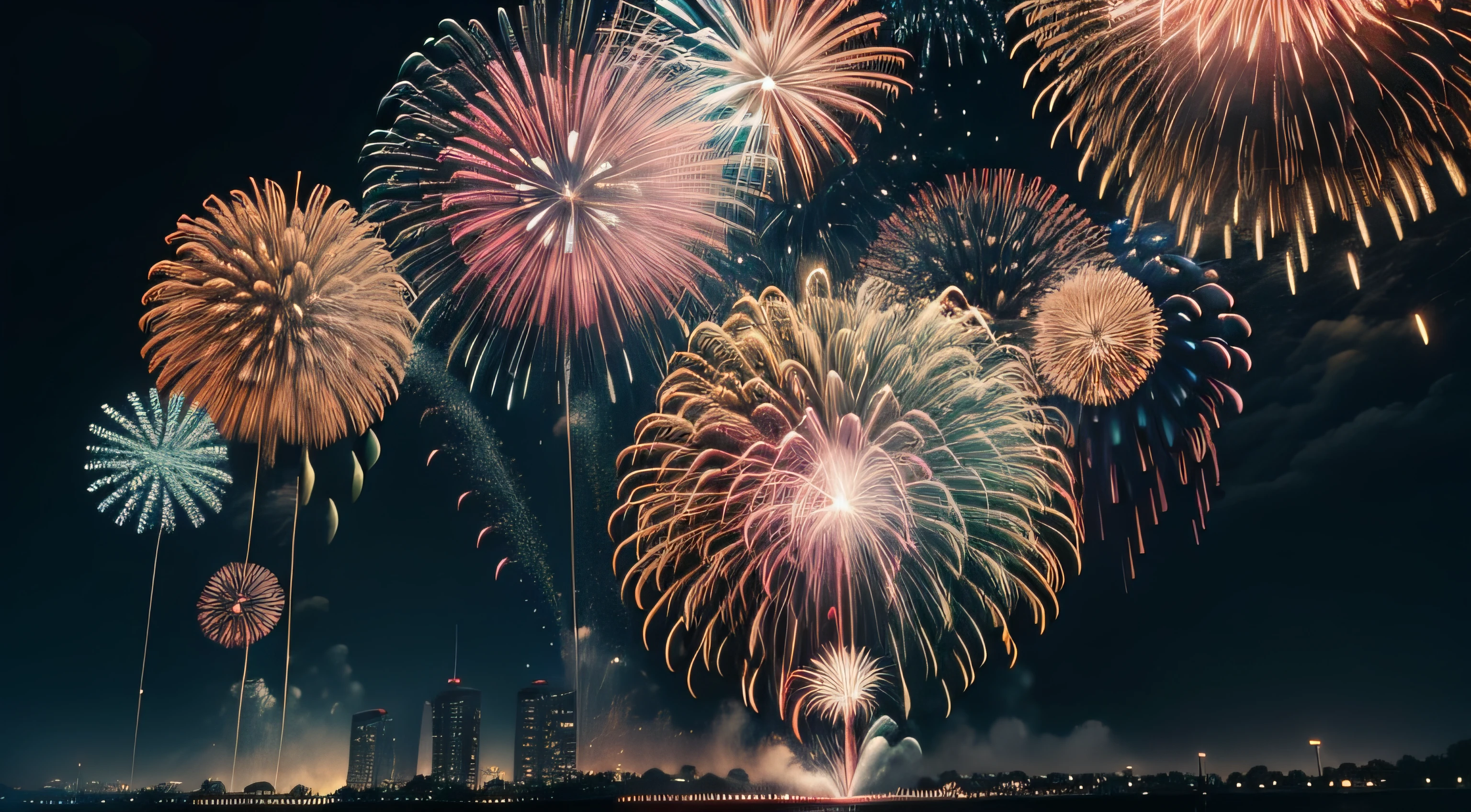 Put on fireworks、sky at night、Black sky、８K、top-quality、realisitic、Delicate fireworks、Only fireworks