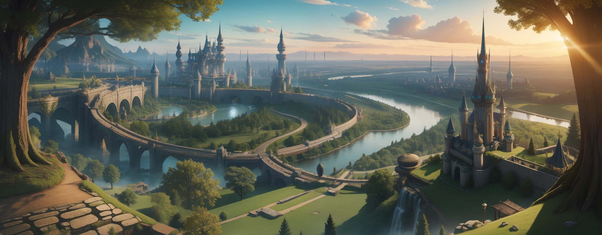 fantasy kingdom, panorama, capital city, forest, hd, detailed, medievial style