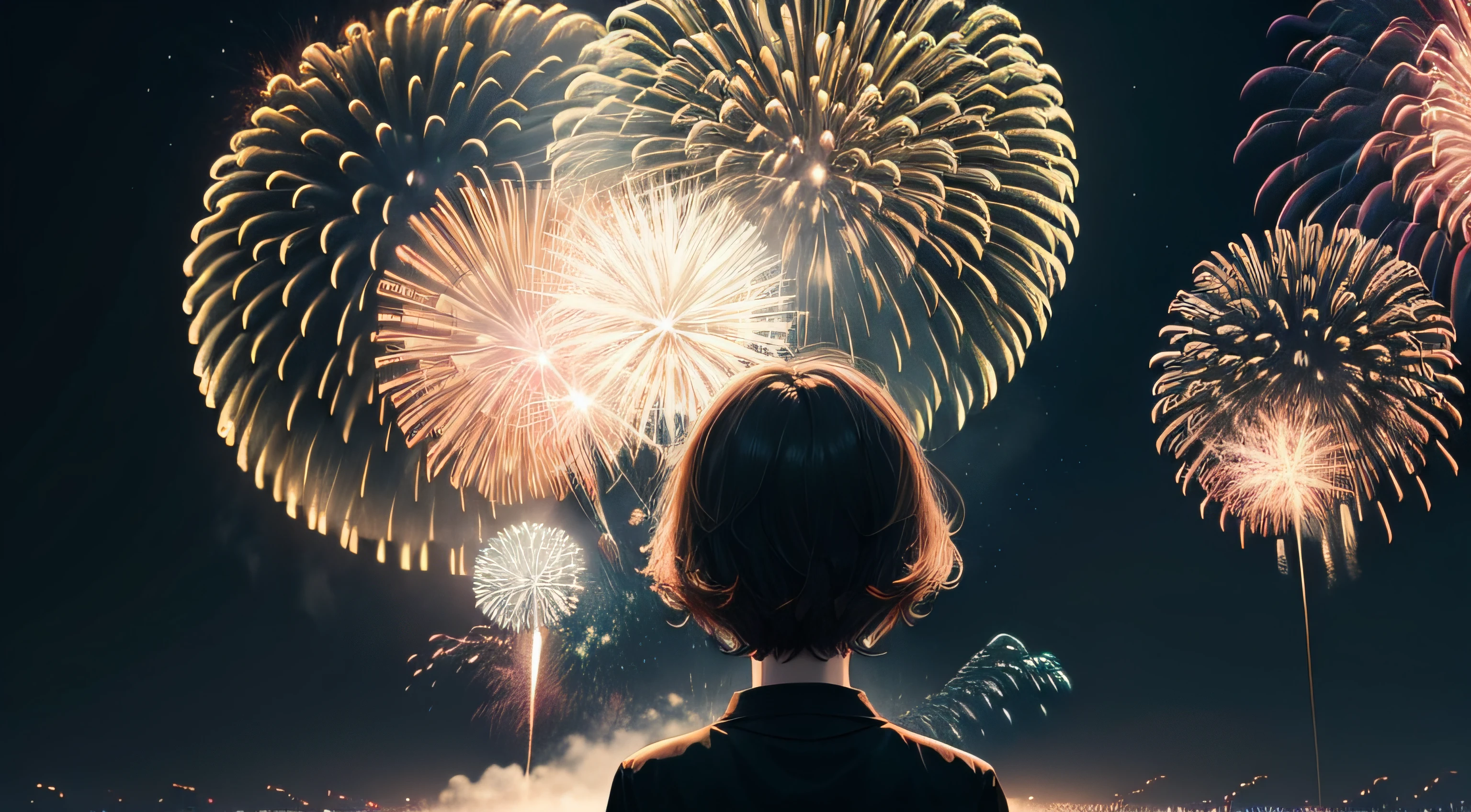 Put on fireworks、sky at night、Black sky、８K、top-quality、realisitic、Delicate fireworks、Only fireworks、Only the sky
