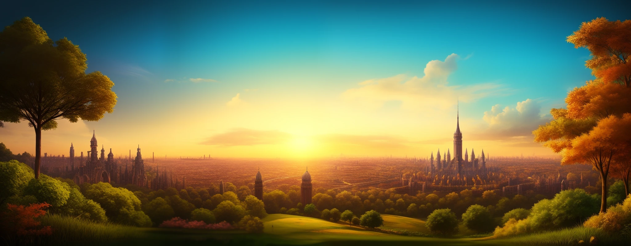 fantasy kingdom, panorama, capital city, forest, hd, detailed, medievial style