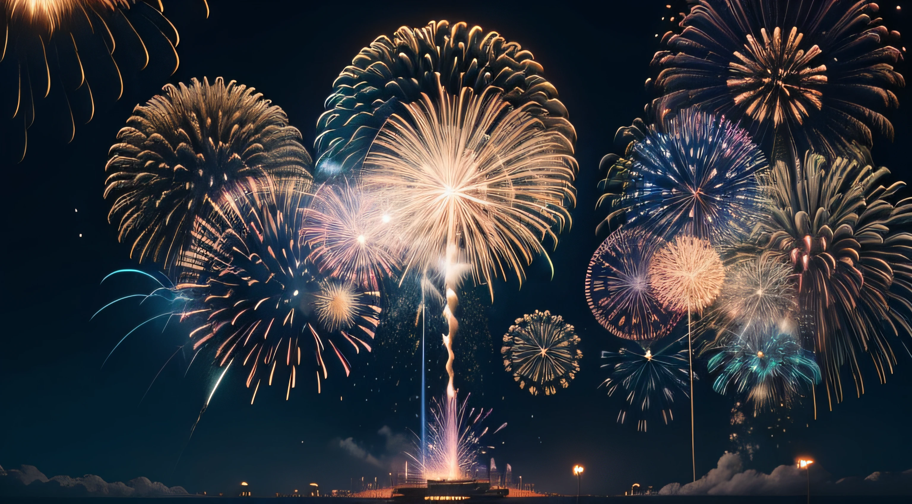 Put on fireworks、sky at night、Black sky、8K、top-quality、realisitic、Delicate fireworks、Only fireworks、Only the sky