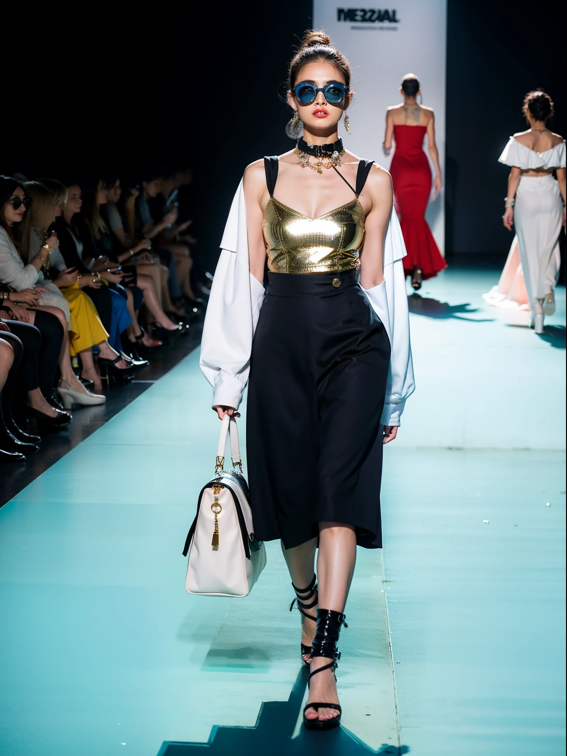 um desfile de moda conceitual, Temporada surreal, Fashion influencer trends, pessoas normais urbanas, Trend in Fashio magazine