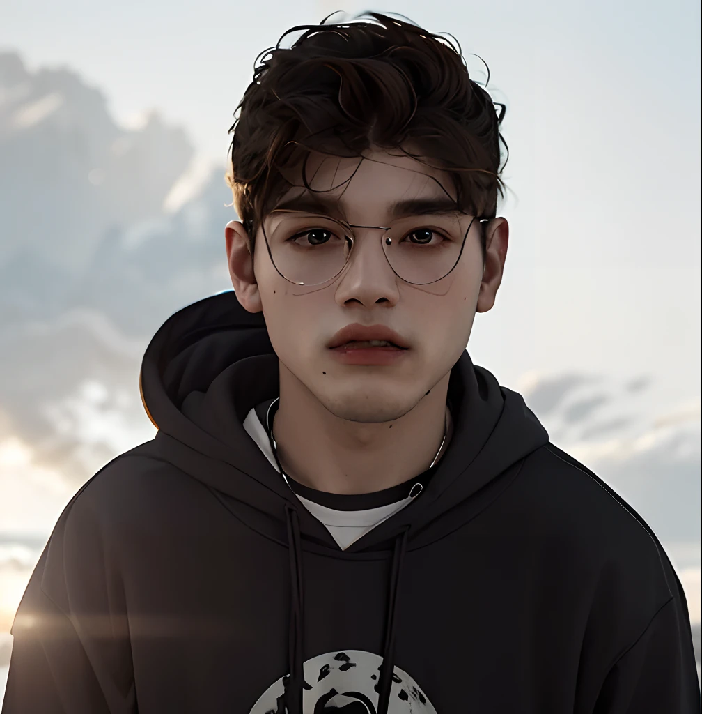 (masterpiece:1.2), (best quality:1.2), hyper realistic,highestres,absurdres,extremely detailed,volumetic,dramatic lighting,(frontal view),
20 year old boy,face,detailed eyes, white hoodie, black t-shirt, with background ((sky))