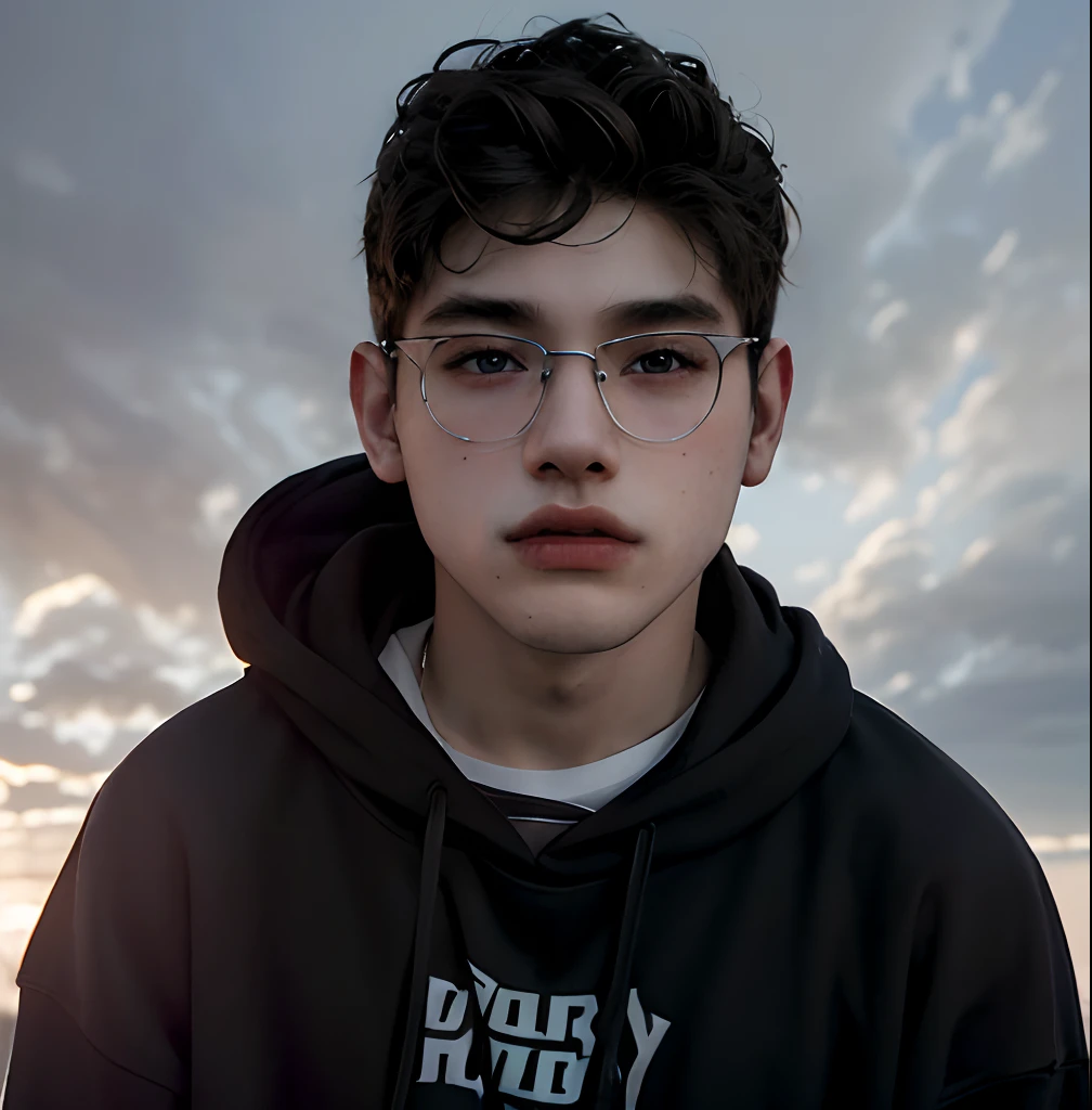 (masterpiece:1.2), (best quality:1.2), hyper realistic,highestres,absurdres,extremely detailed,volumetic,dramatic lighting,(frontal view),
20 year old boy,face,detailed eyes, white hoodie, black t-shirt, with background ((sky))