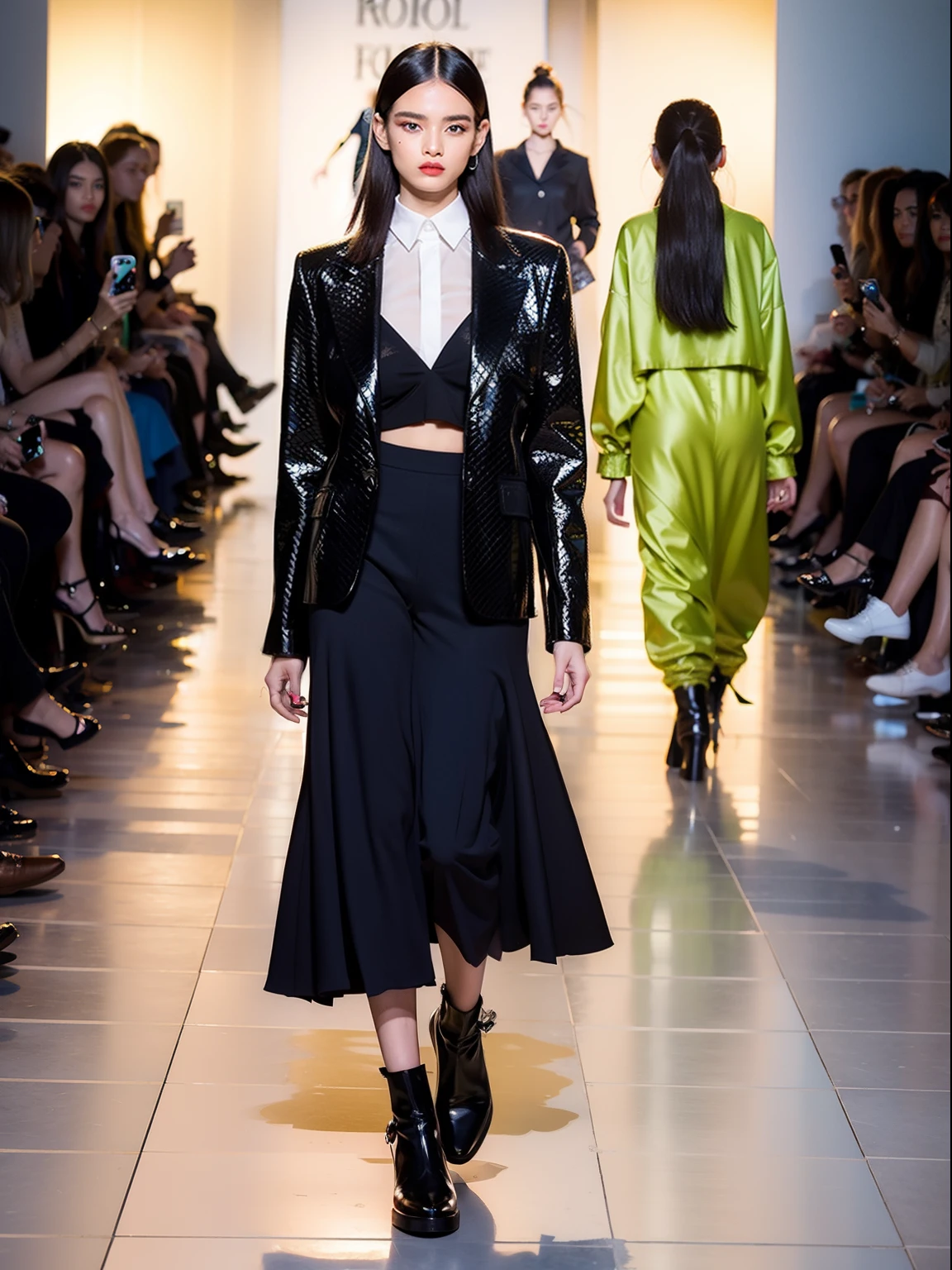 um desfile de moda conceitual, Temporada surreal, Fashion influencer trends, pessoas normais urbanas, Trend in Fashio magazine