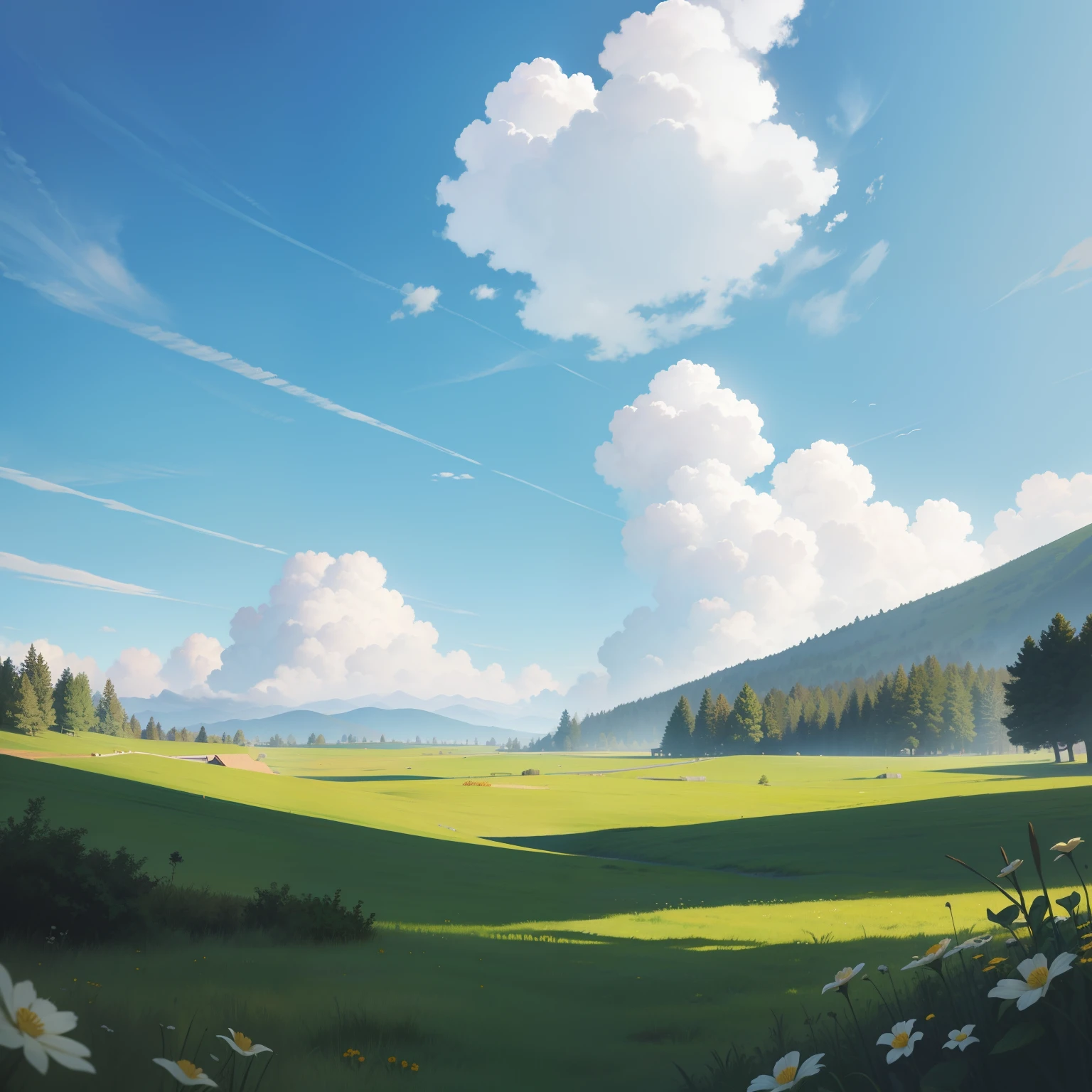 Illustration background，Meadow forest sky