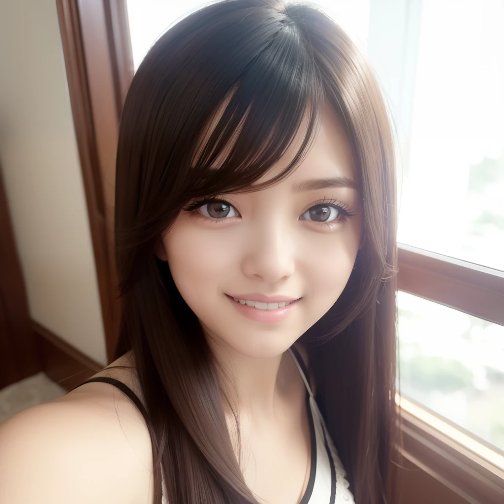 masterpiece、masterpiece、top-quality、top-quality、realisitic、独奏、1 persons、4K wallpapers、extremely detailed cg unity 4k wallpaper、ulzzang-6500、(Original: 1.2)、(realisitic: 1.4)、ultra-detailliert、hight resolution、ultra-detailliert,magnifica, finely detail, Natural light, (1girl in:1.4 ), (Brownish|A dark-haired:1.4), length hair, (real looking skin:1.2), (light brown-skinned:1.2), Beautiful Girl Beautiful Details、extremely detailed eye and face、Eyes with beautiful details、ultra detailed and beautiful、Cheerful smile、(Smile that laughed:1.4)、Black eyes、sano、full body photographed、onepiece、selfy、Gaze towards the viewer、 depth of fields, blurry backround, eyes focus, Bokeh, 85mm lens, professionally lit, Photon mapping, Radio City, physically-based renderingt、high details、30-years old