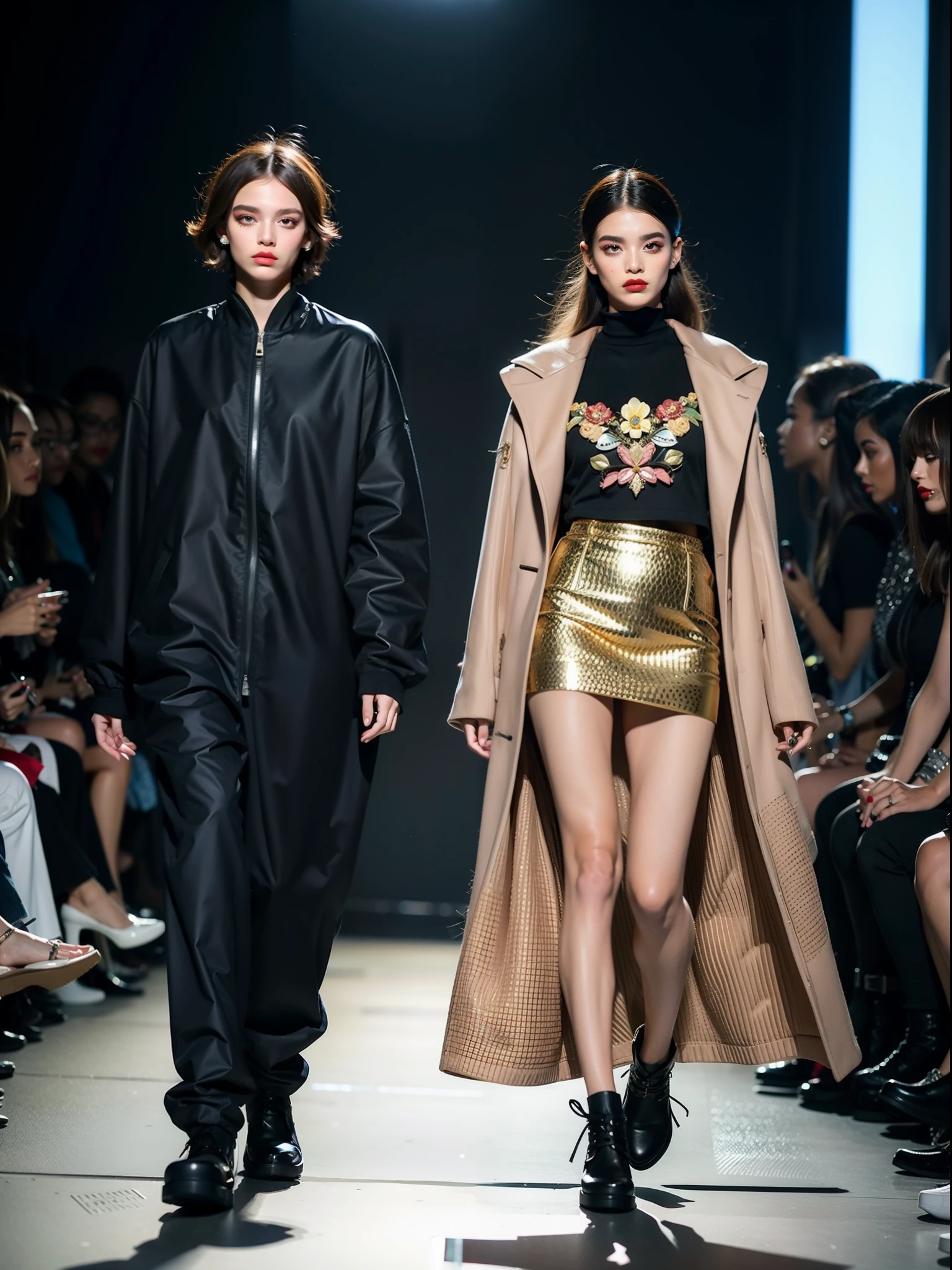 um desfile de moda conceitual, Temporada surreal, Fashion influencer trends, pessoas normais urbanas, Trend in Fashio magazine