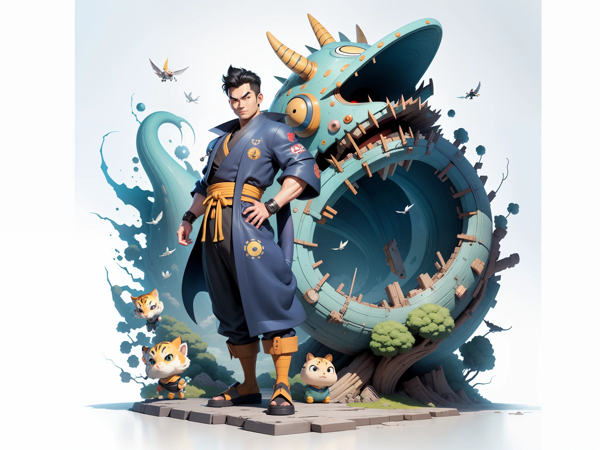 Young man with oriental face in leather hat, dragon, formal suit, short black hair, silver glasses, digital painting, 3D character design by Mark Clairedon and Pixar and Hayao Miyazaki and Akira Toriyama, the illustration is a high-definition illustration in 4K resolution with very detailed facial features and cartoon-style visuals.