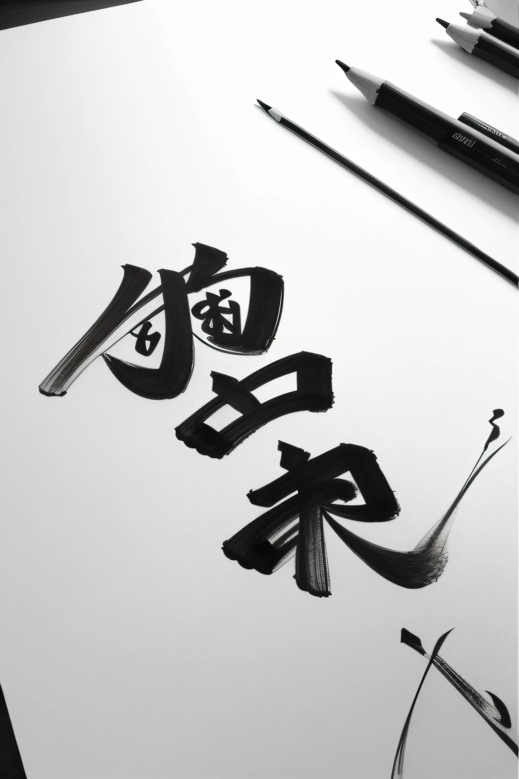 detailed drawing of japanese letters in pencil in black and white without background
