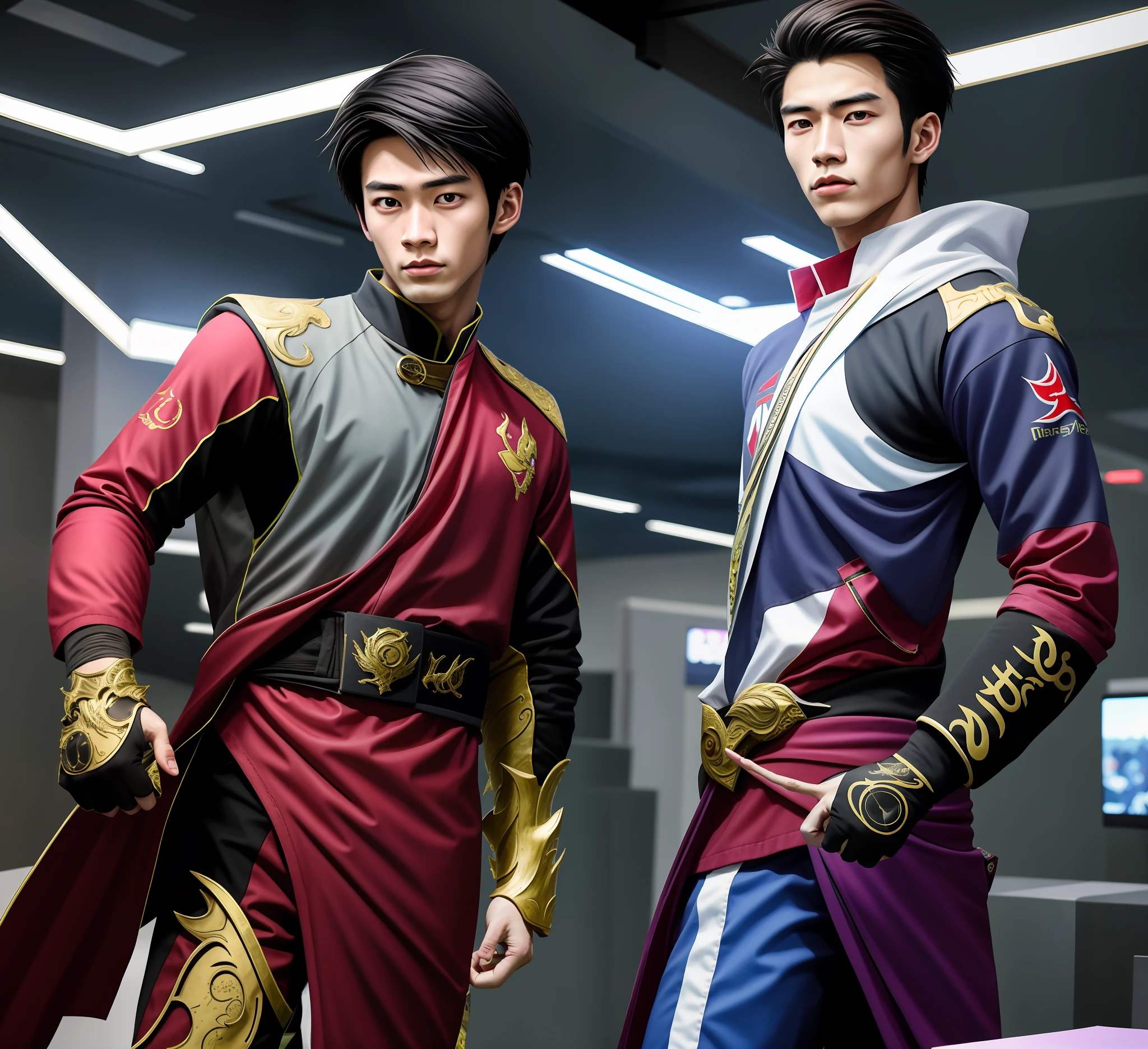 cool guy,23years old,Asian people,Works of masters,Best image quality,Higher quality,high detal,超高分辨率,8K分辨率,Exquisite facial features,Boy student,emaciated,Glowing eyes,short detailed hair,Hair details, ,[[Look away,Look to the side,Emphasize homosexuality and pay attention to every detail ,((((Bulging crotch)))))Earphone,((Gamepad in hand),Esports suits,fights,Blood,Injuries all over the body