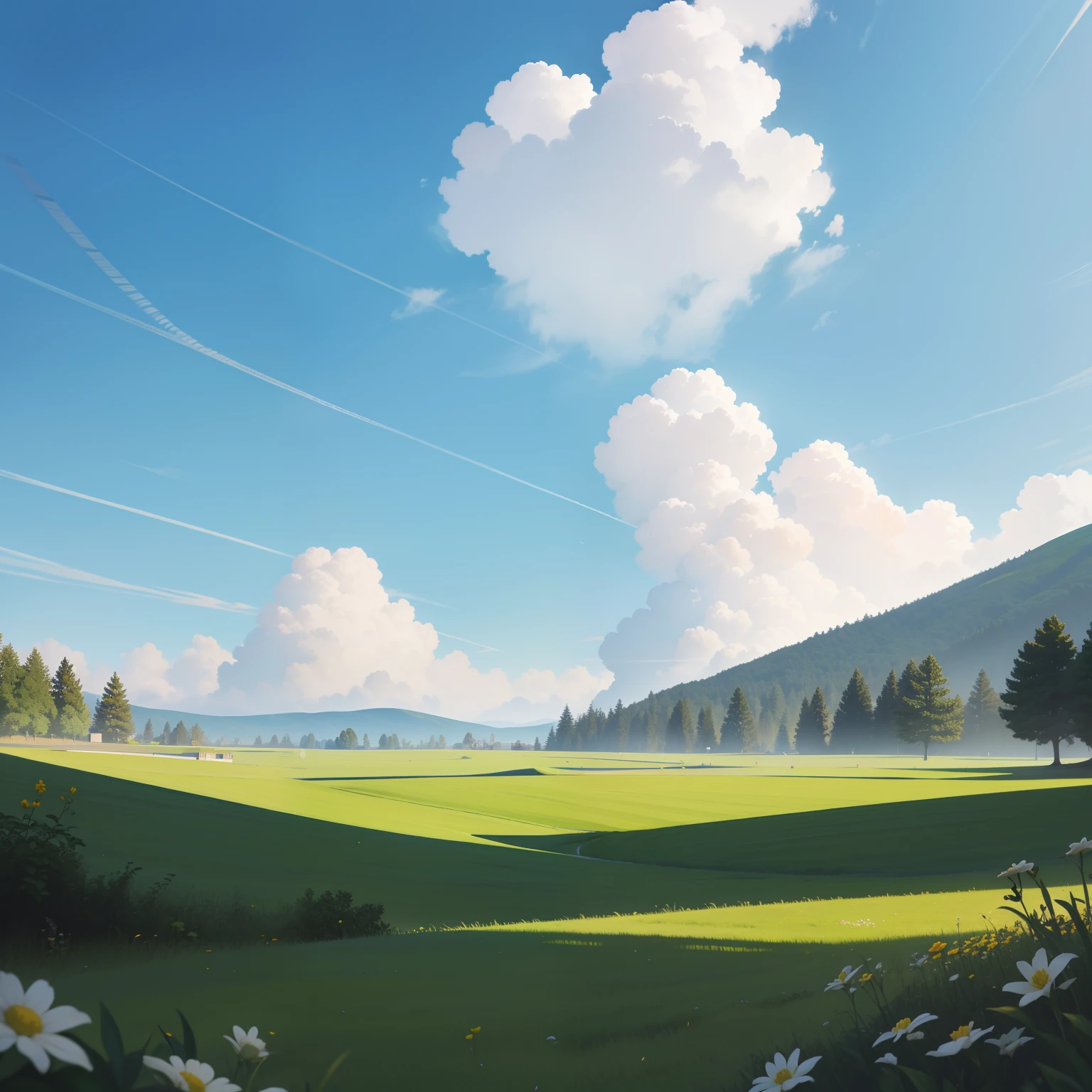 The grass is flat