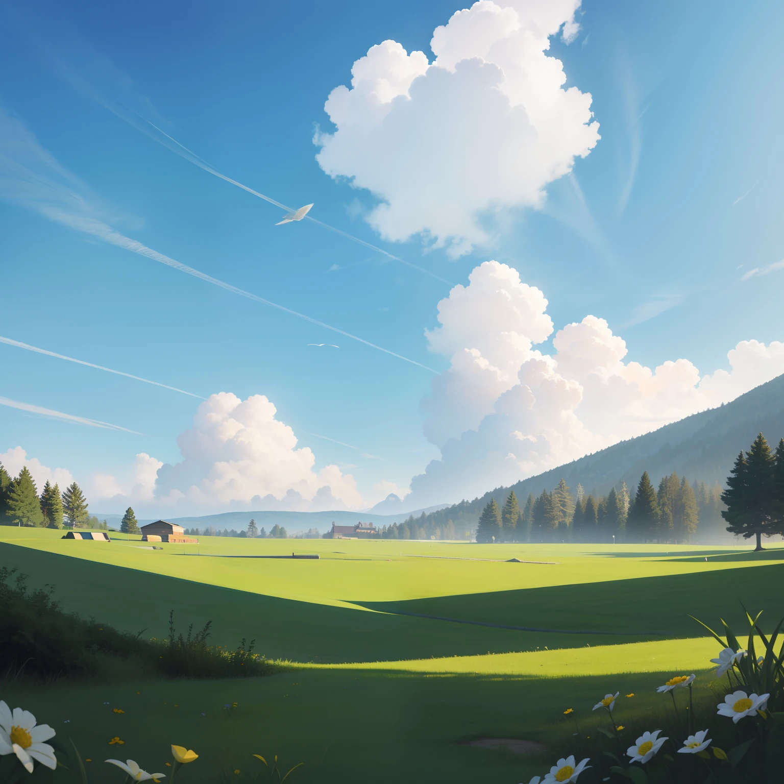 The grass is flat