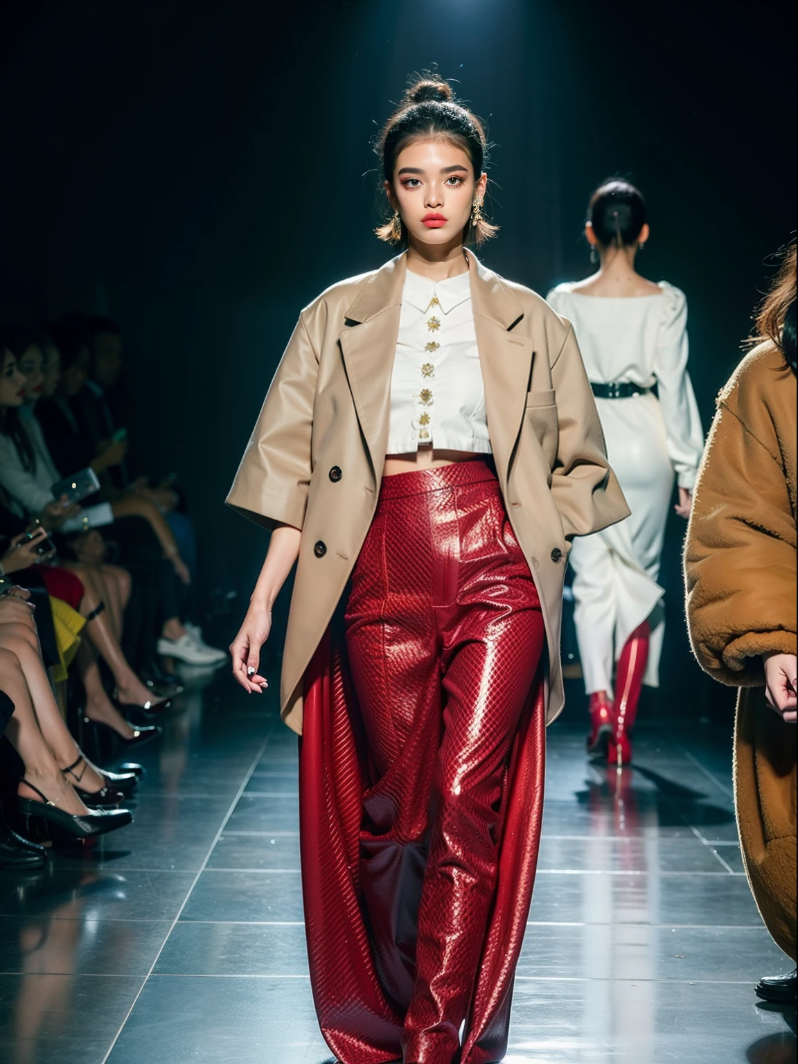 um desfile de moda conceitual, Temporada surreal, Fashion influencer trends, pessoas normais urbanas, Trend in Fashio magazine