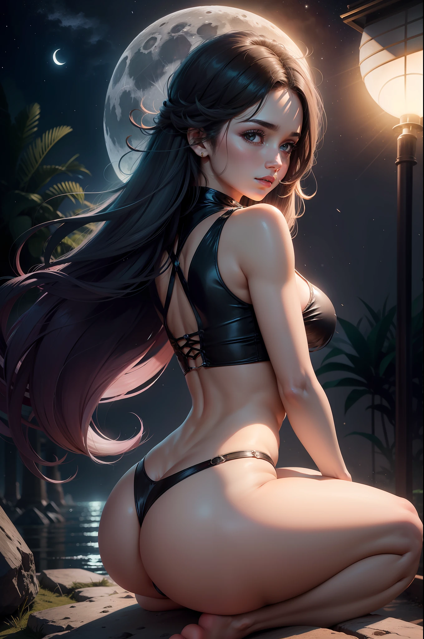While the moon shines in the sky, uma mulher se banha na chuva, mostrando seu anus a uma mulher