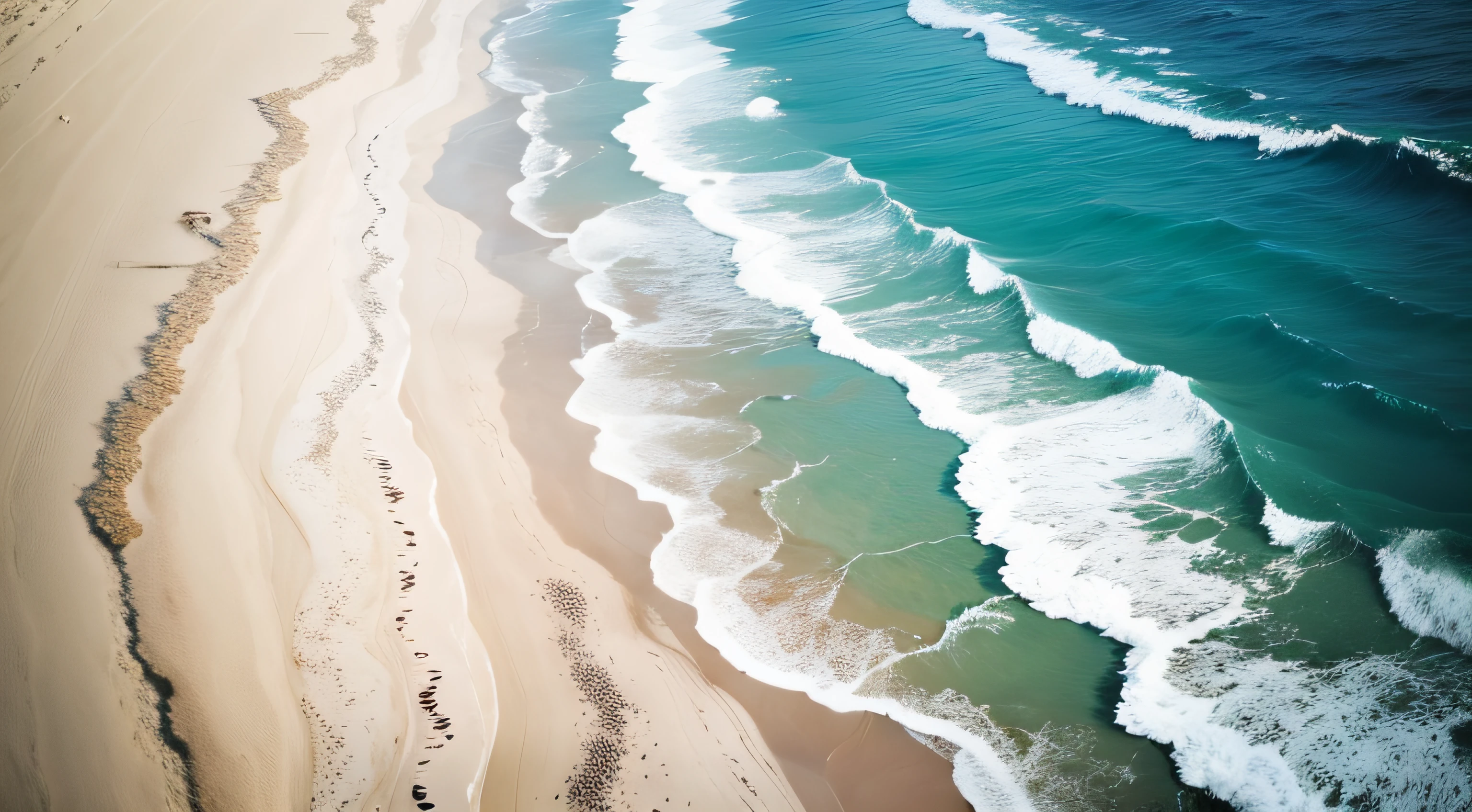 White sandy beach、Wavy、Clean sea、look down from above、８K、top-quality、realisitic、 --auto