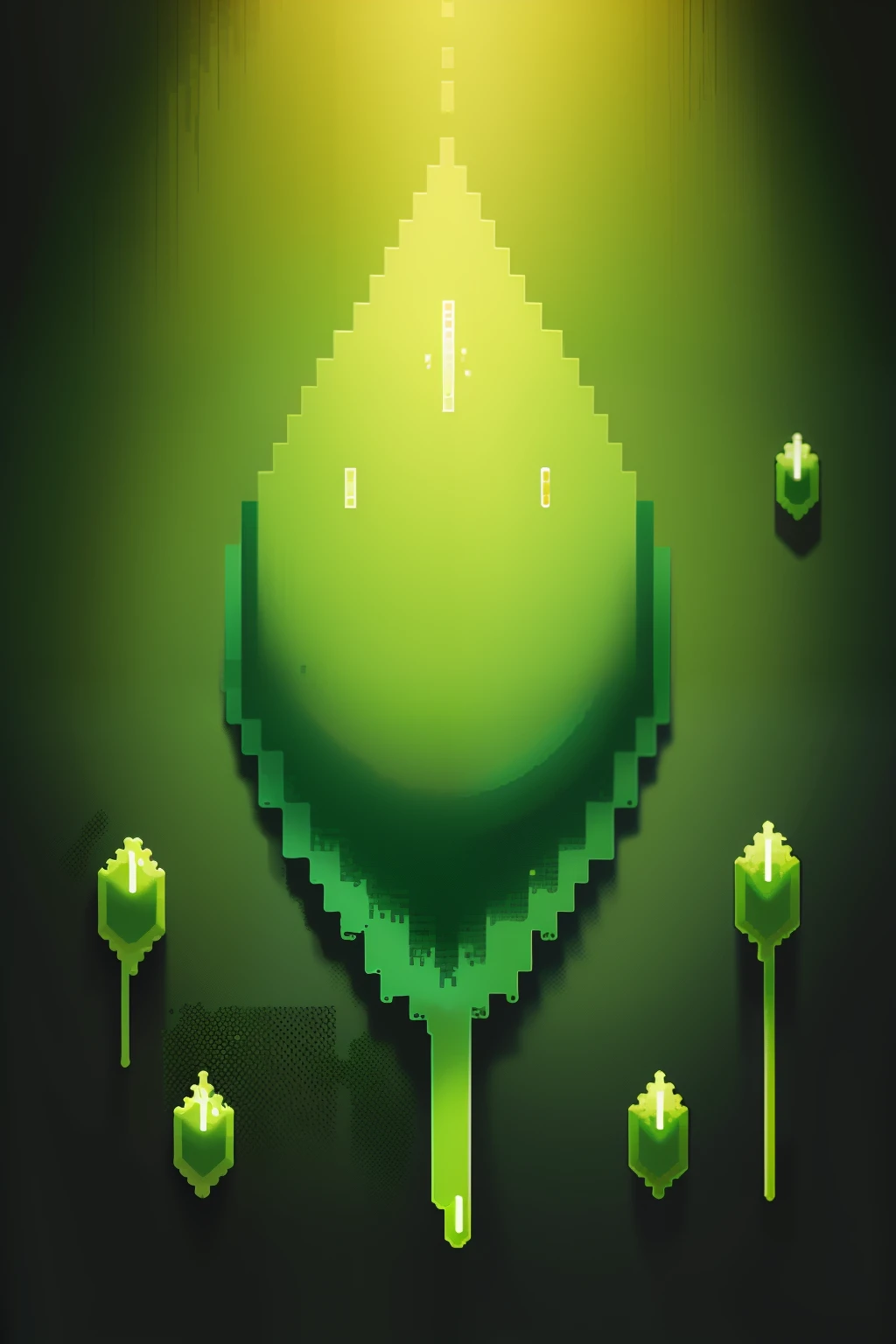 A pixel art-style background with lime green slime drops