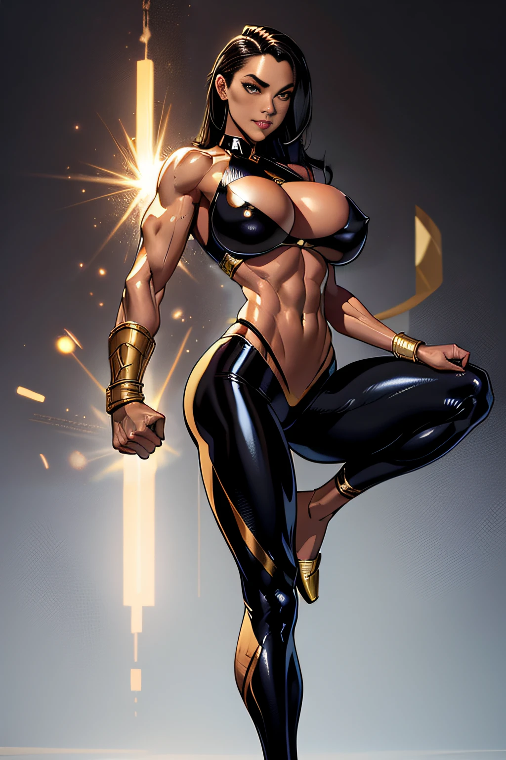 Huge that are about to burst、Metallic black and metallic gold martial suit