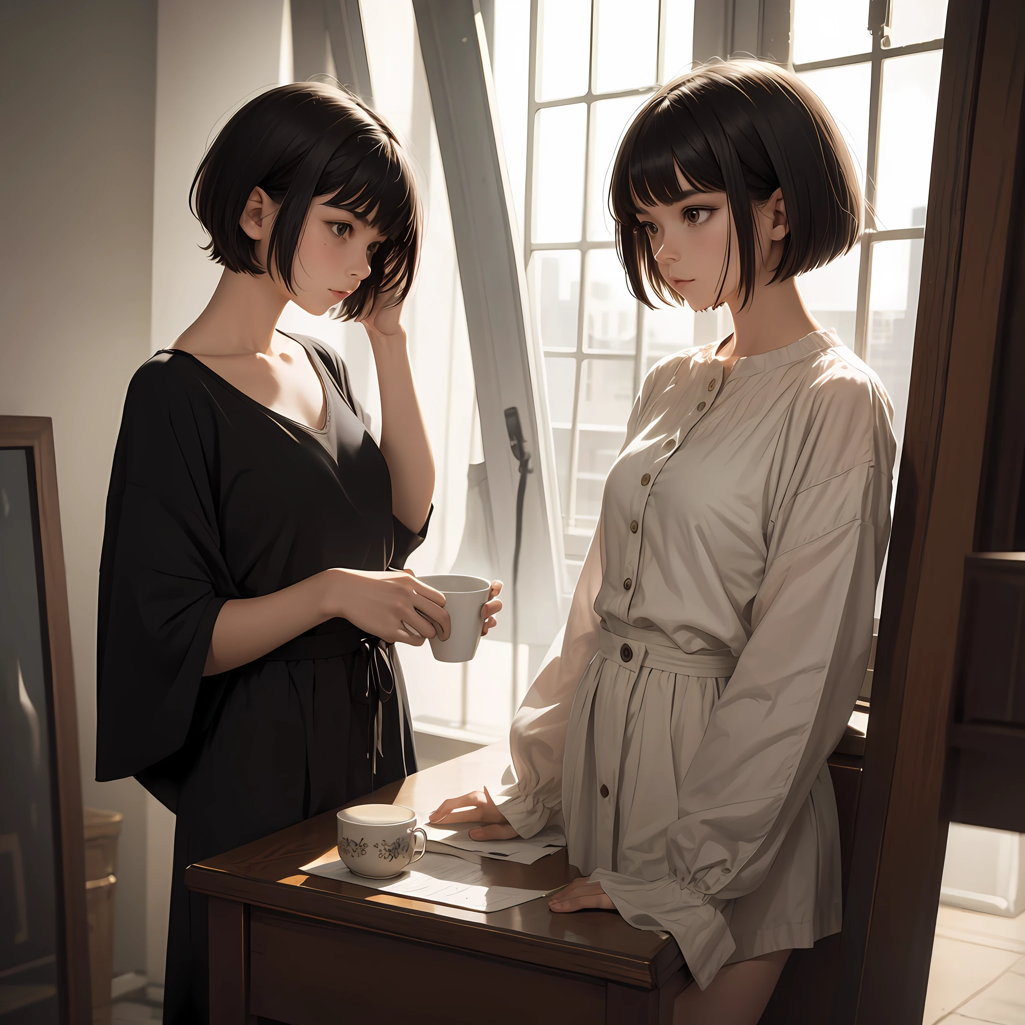 Masterpiece, top quality, 1 girl, ((short-hair))
