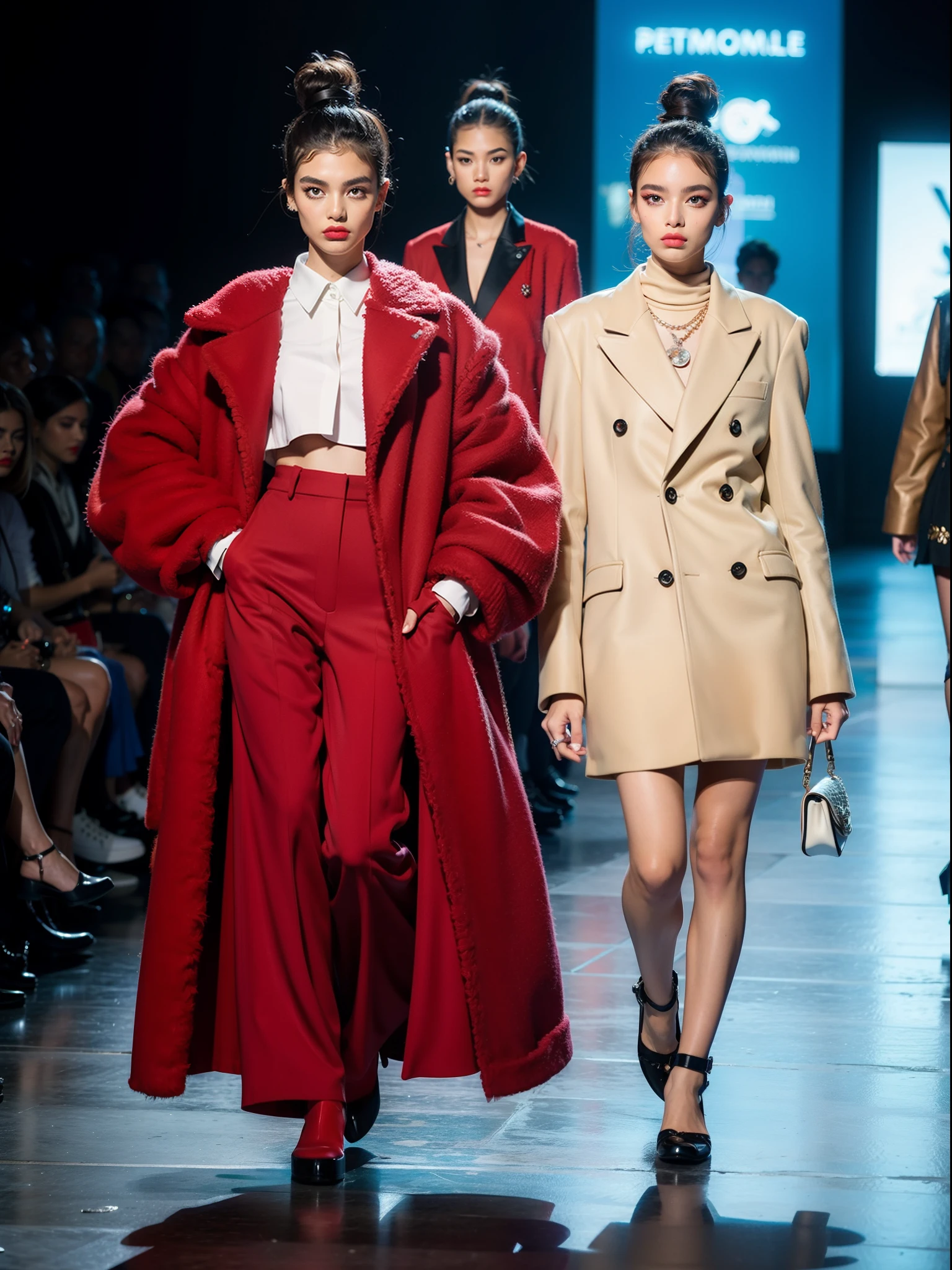 um desfile de moda conceitual, Temporada surreal, Fashion influencer trends, pessoas normais urbanas, Trend in Fashio magazine