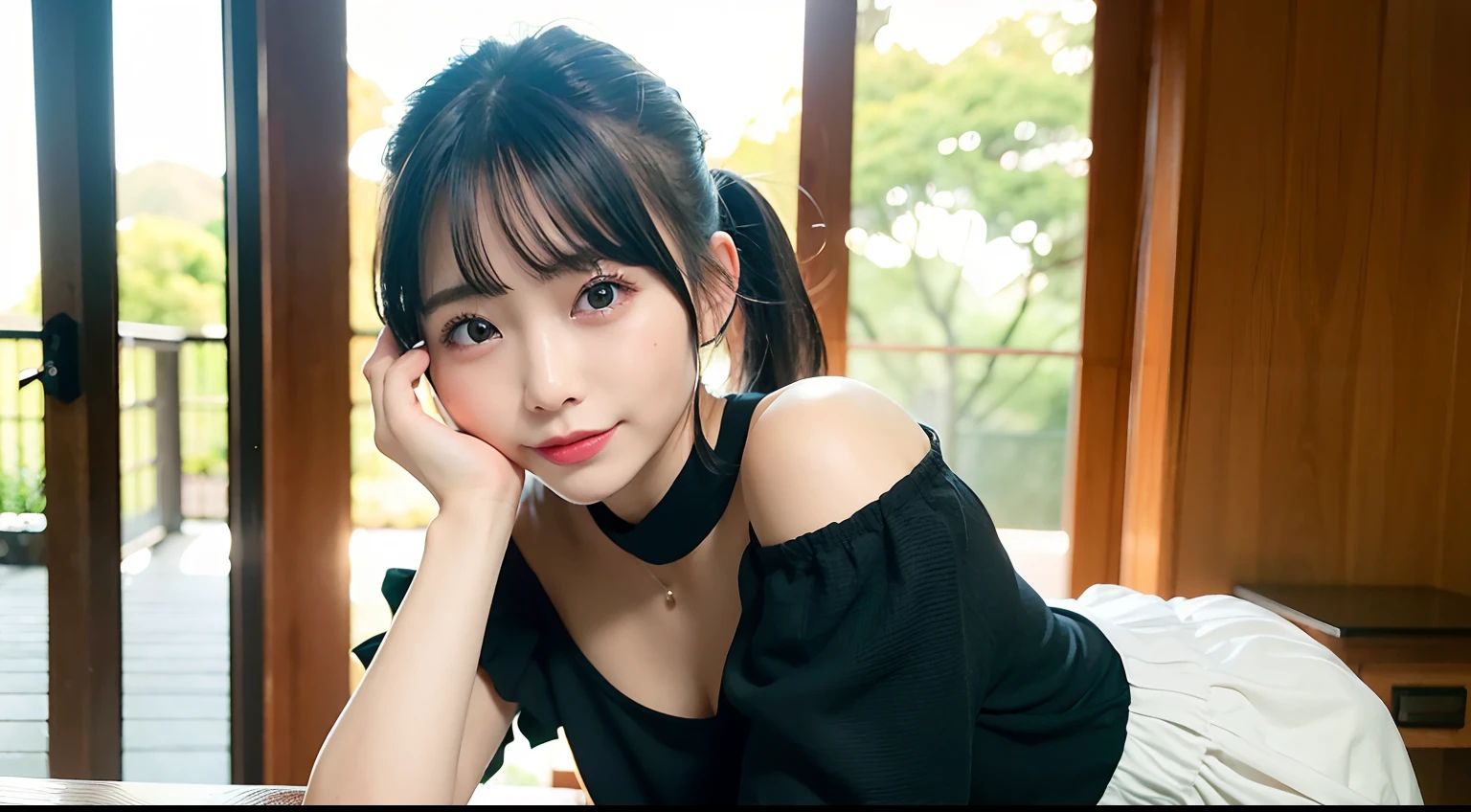 (full body photo:1.4)、From the side、 (RAW photo:1.2)、(Photoreal:1.4)、(masterpiece:1.3)、(highest quality:1.4)、dream-like、(fine eyes)、(detailed facial features)、(Detailed features of the garment)、skin tightening、(shiny skin)、(slender girl)、(slim girl)、one girl、28 years old、secretary、career woman、(((Ponytail hair with bangs、black hair、black eye、Big eyes、There is a distance between the eyes、droopy eyes、big and full breasts、look at the audience、beautiful、please show me your ears、long neck、big smile、Mouth closed and serious expression)))、ideal body proportions、insincere smile、cute、smile、28 years oldの日本の女性、Beautiful leg form、デスクのパソコンでkeyboardを入力している、looking at the computer in front of me、profile photo、
Office Casual、small necklace、Large office background、Features contemporary design furnishings, including armchairs upholstered in black and gray leather, tempered glass coffee tables with chrome bases, a solid wood meeting table with black leather chairs,It has large windows、You can see skyscrapers outside the window、daytime、Sunny、Computer screen,parse,data parse,keyboard,Multiple monitors,powerful,stylish,high end technology,Contemporary lighting,Uncluttered workspace、Computer on desk、