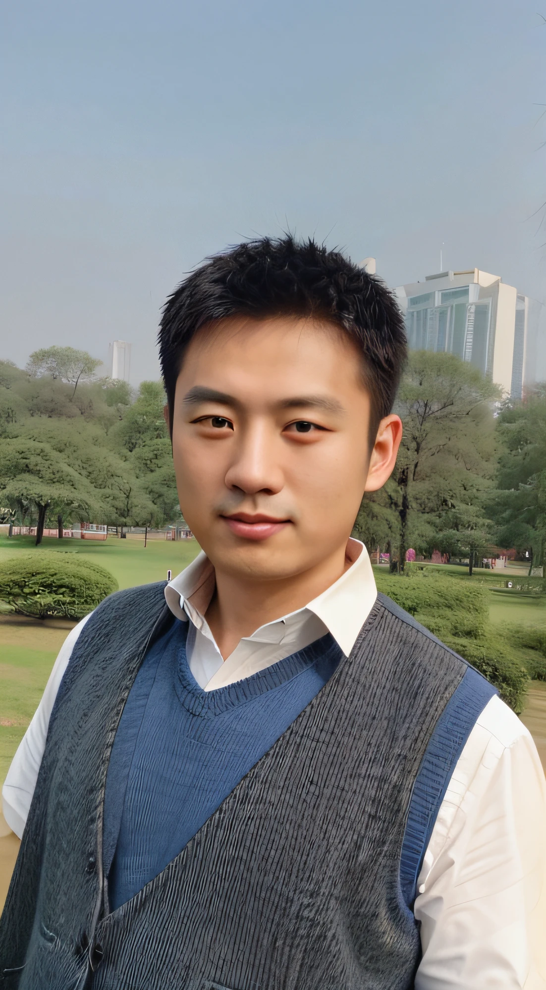 Arafeld man standing in park in a vest and tie, huifeng huang, xintong chen, yintion j - jiang geping, zeng fanzh, Wang Qichao, wang liang, Zhang Pengzhen, jinyiwei, chengwei pan, Liang Xing, yuxiang chen, xiaoguang sun