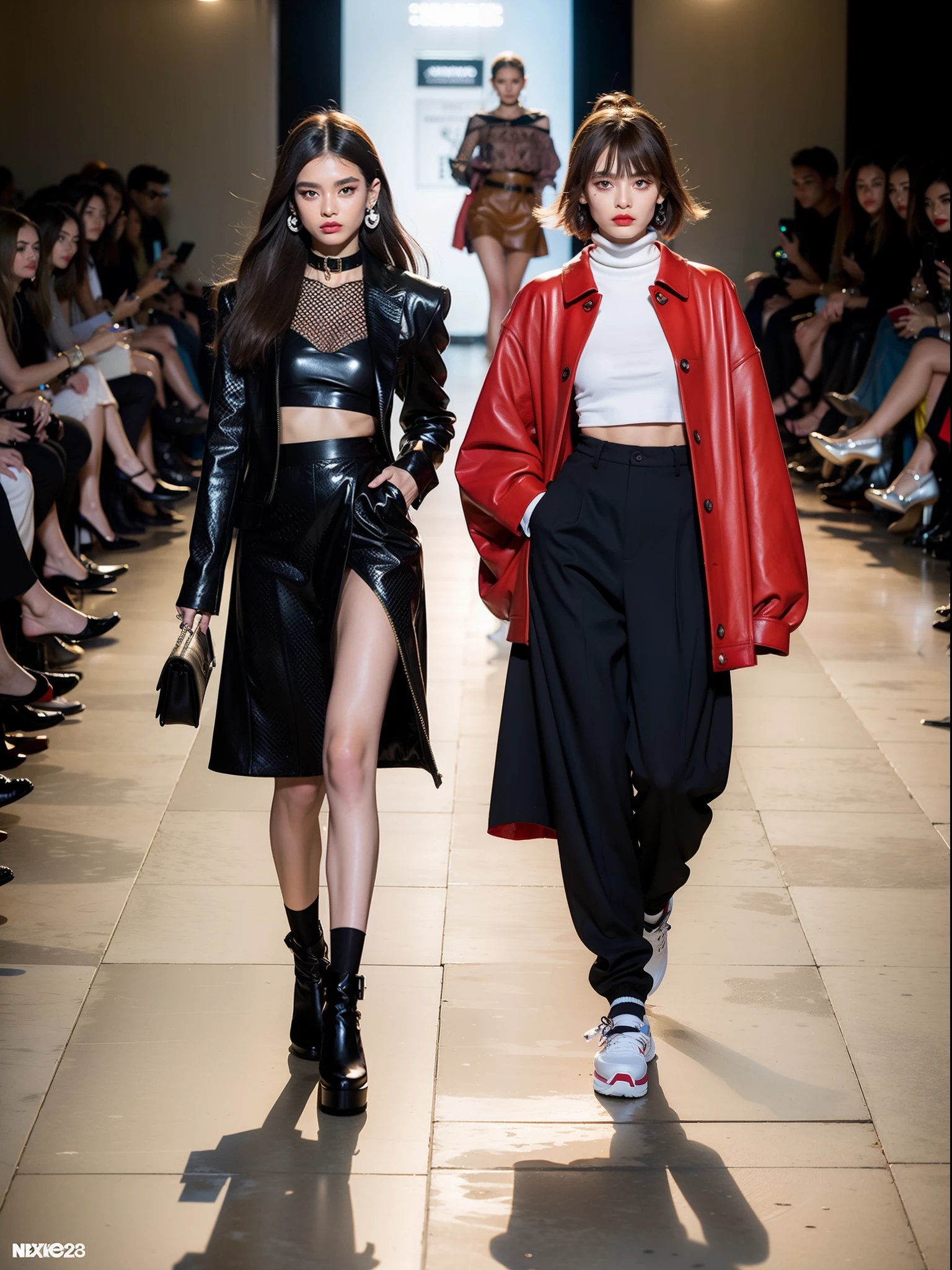 um desfile de moda conceitual, Temporada surreal, Fashion influencer trends, pessoas normais urbanas, Trend in Fashio magazine
