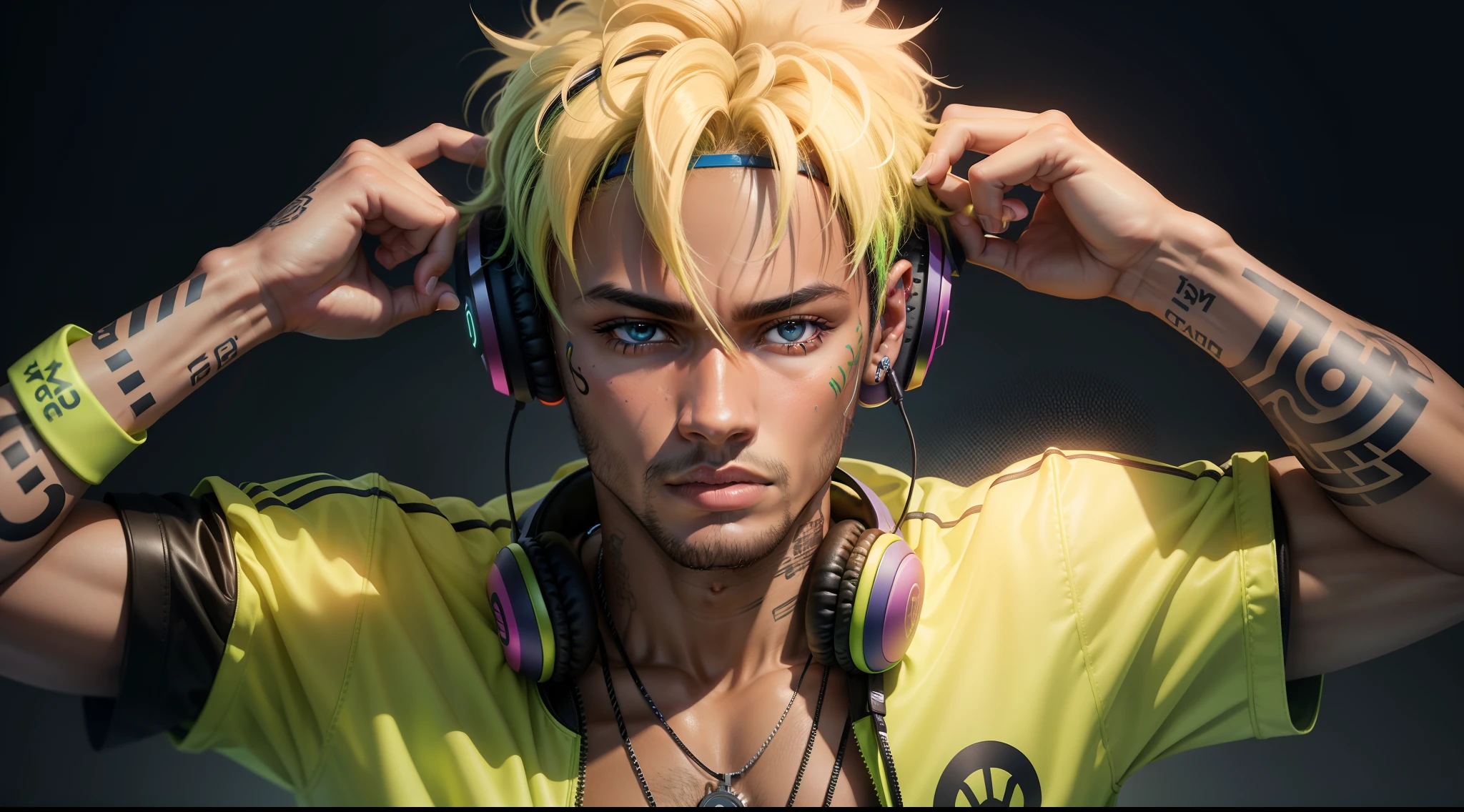 neymar com olhos de neon com headphones 8k
