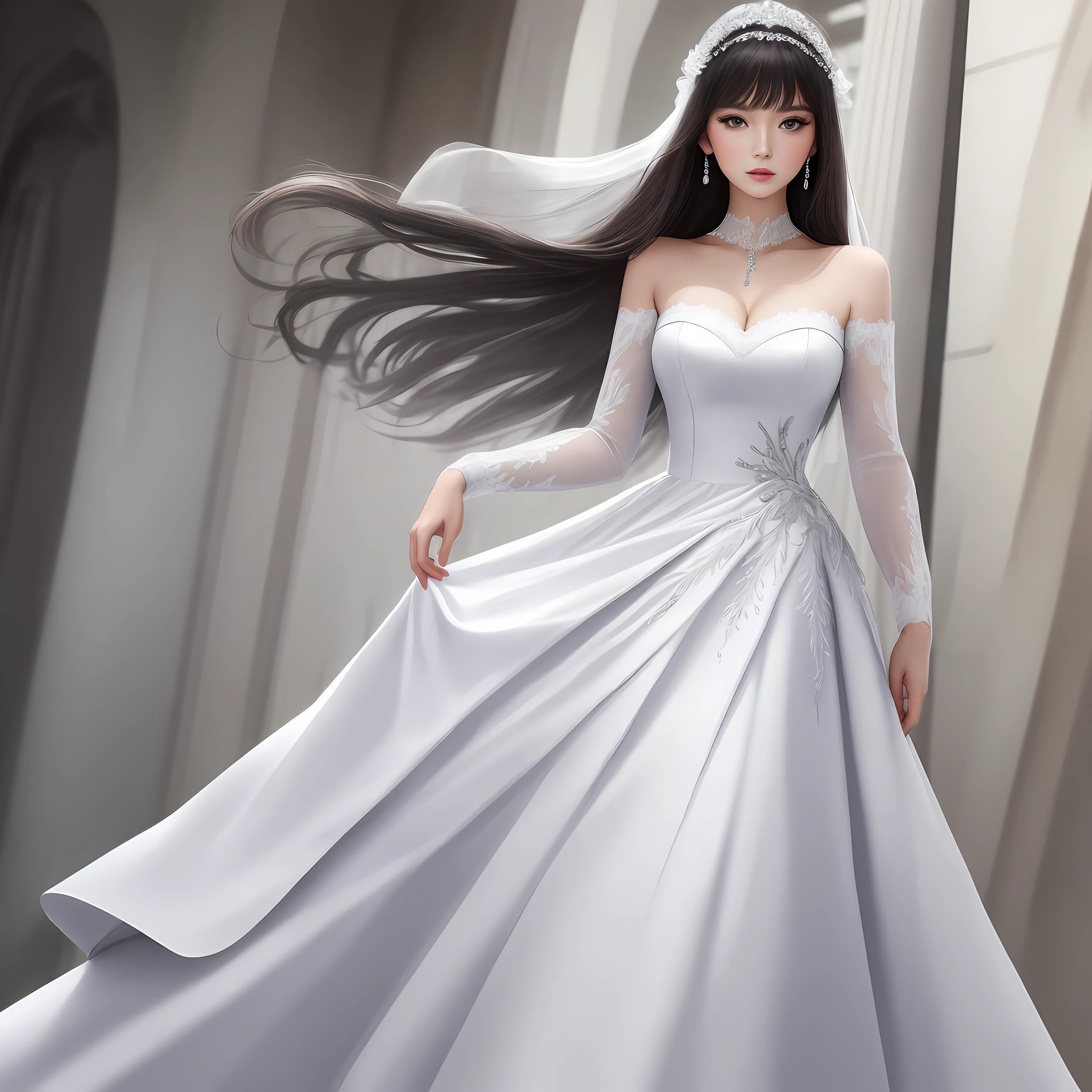 white colors，Elegant woman in dress