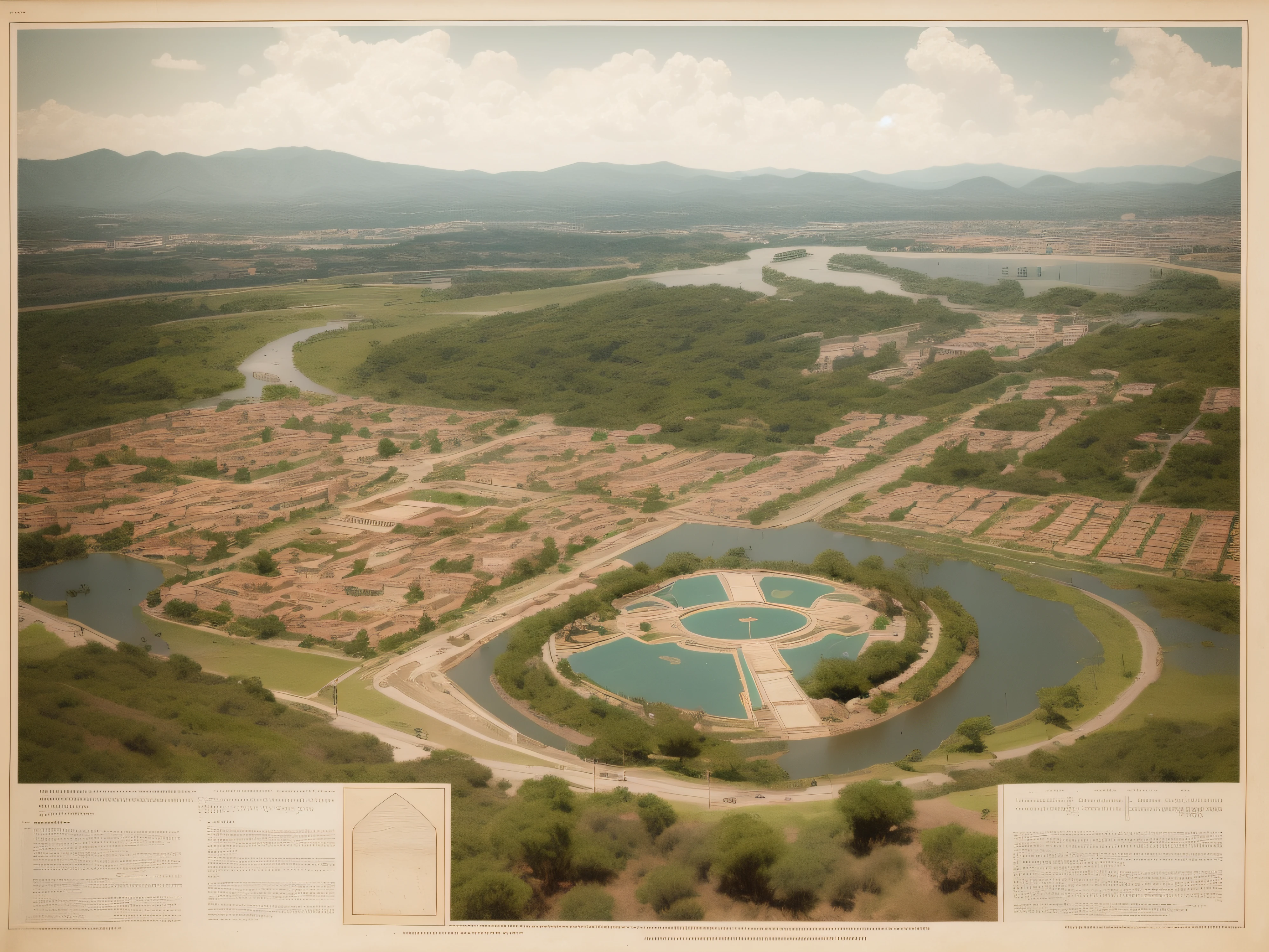 Topografia plana, rios Tigre e Eufrates, casas retangulares de argila, zigurates escalonados, luscious greenery, tamareiras e palmeiras, alluvial plain, templos majestosos, Only fertile, periodic floods, clima quente, escrita cuneiforme, Urban civilizations, desenvolvimento cultural, garments of linen and wool, ornamentos em metal e pedras, ceramic artifacts, relevos esculpidos, vida cotidiana agitada, atividade comercial, agricultura intensa, Buildings with mud bricks, Religious influences, spiritual practices, cidades-Estado independentes, estruturas administrativas, Religious symbols, mathematical and astronomical knowledge. 2.300 a.c. by lee jeffries nikon d850 film stock photography 4 kodak camera portra 400 lens f1.6 colors rich hyper realistic texture dramatic lighting irrealengine trending on artstation cinestill 800,