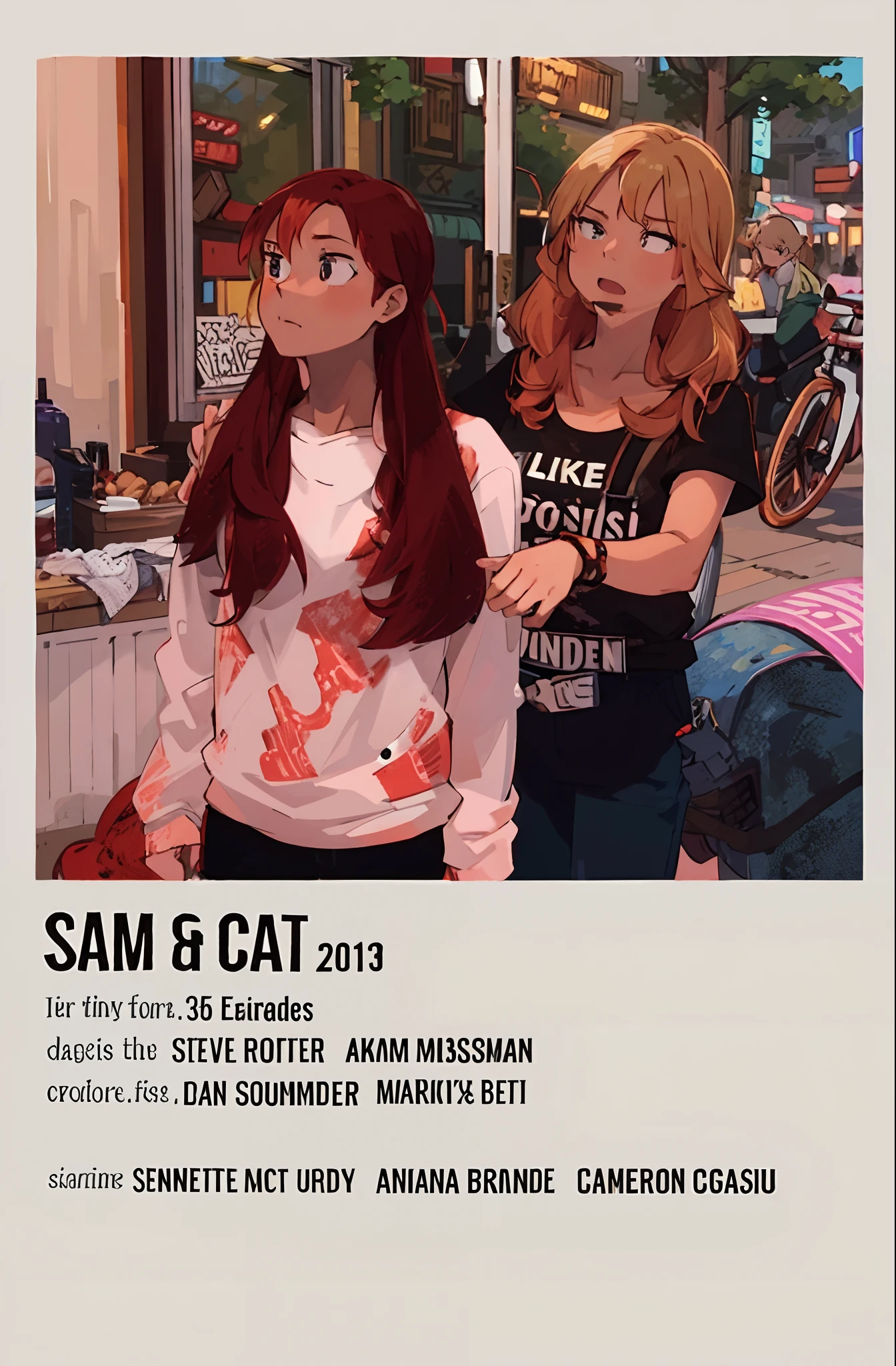(best-quality:0.8), (best-quality:0.8), perfect anime illustration, extreme closeup portrait, a blonde woman standing next to a women with red dyed hair
