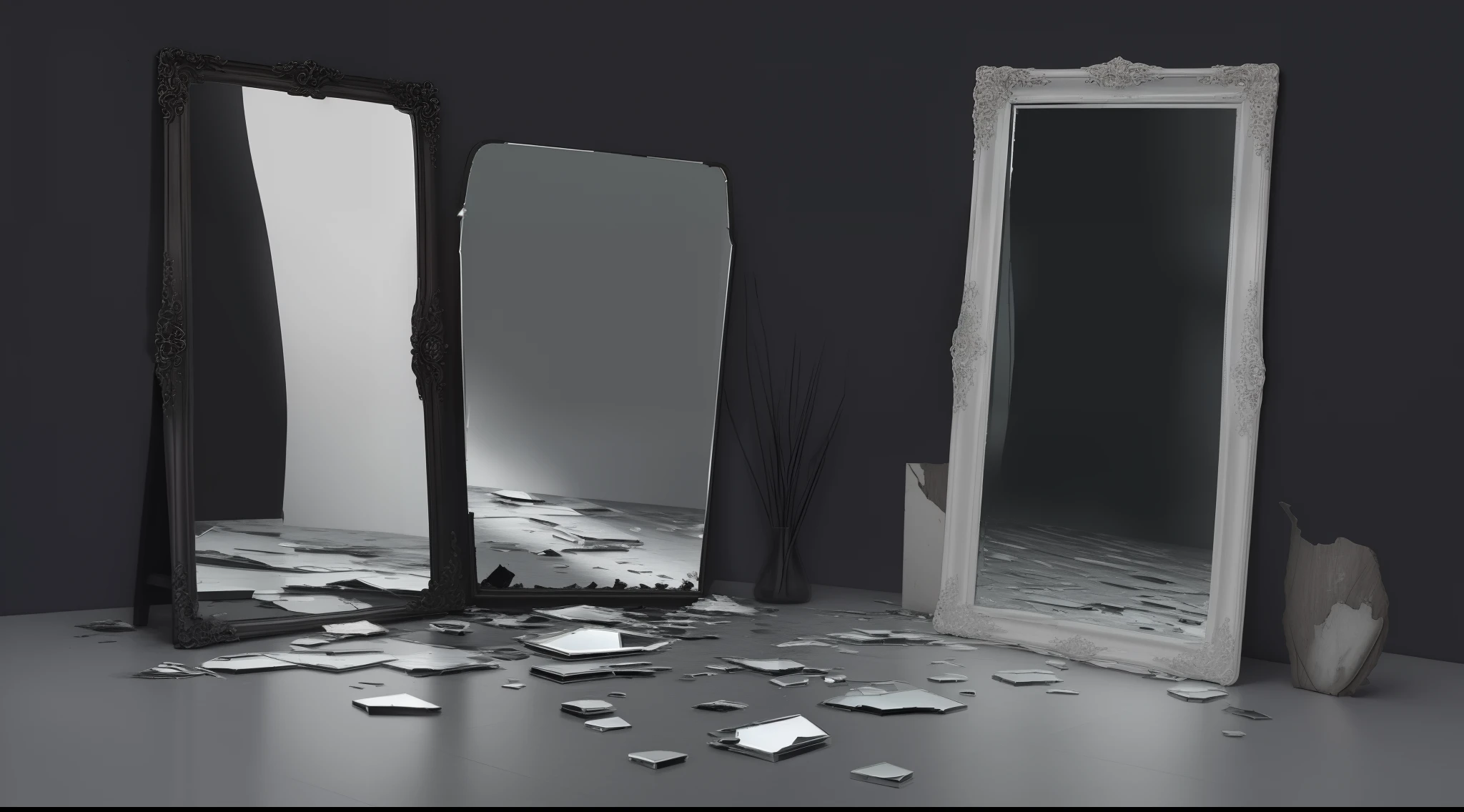 broken mirror, pieces of broken mirror
