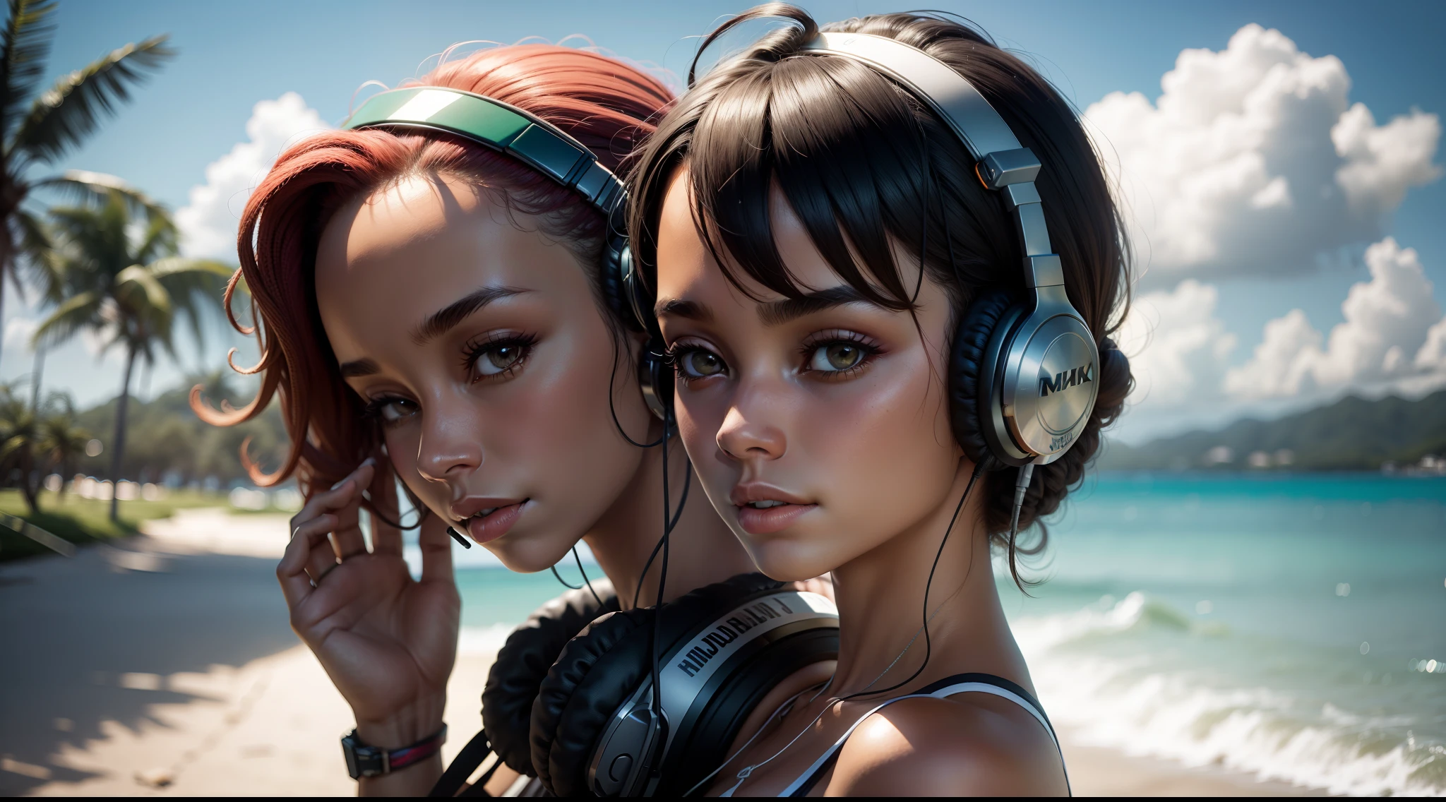 mulheres em jamaica, com headphones 8k