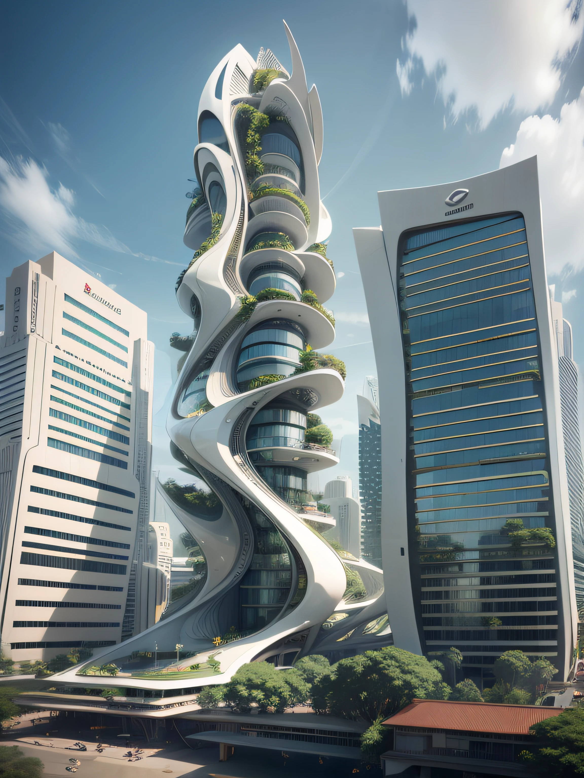 Indonesia City,Focus on a technological building,