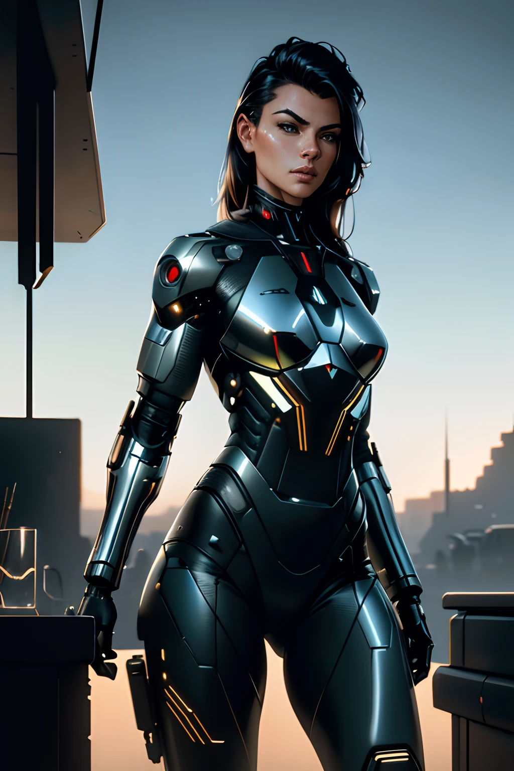 ((oil painting)) of ((attractive female modern military with with cybernetic limbs part cyborg on patrol)), cinematic, dynamic pose, fine details, reflections, 8k, ((dark shot)), soft volumetric lights, (backlit:1.3), (photorealistic:1.3), (Style-Glass), hdr, antialiased, 8k, ((syd mead)), sharp details, detailed background, ((masterpiece)), (painterly), (good anatomy), (good proportions), (good composition), (dramapaint), (analogue style), (empty hands), (futuristic scifi background), (photorealistic:1.5),