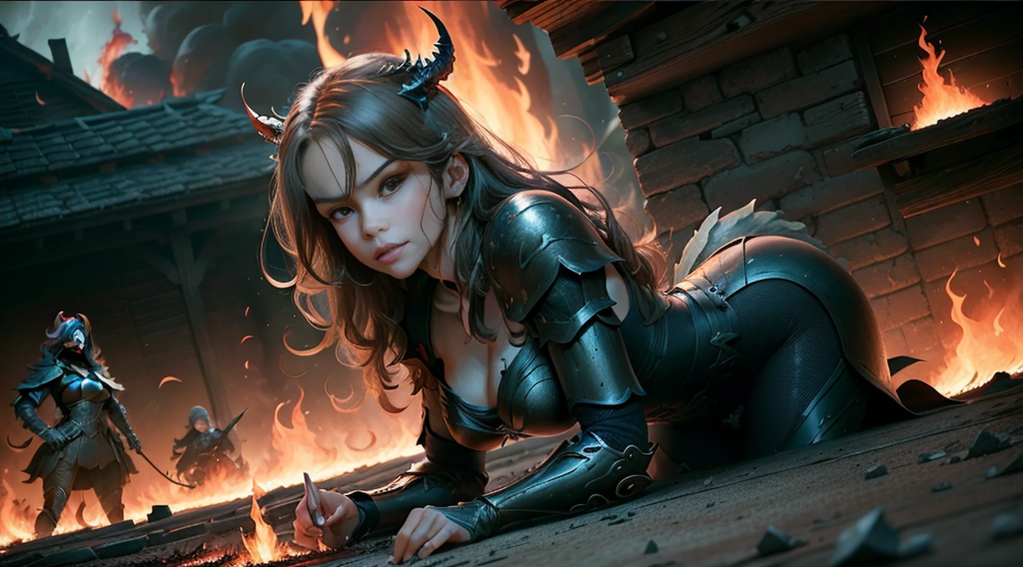 (obra-prima), (melhor qualidade), (Super delicado), (illustration), (extremamente delicado e belo), (dinamic angle), destaques brancos e pretos, (Legendary Dragon Queen: 1.3), (detalhes complexos), olhos dourados, Pupilas verdes, rosto delicado, messy floating hair, hair messy, foco, perfect hands, (vento de fantasia), Forma bonita,((((The flames burning behind the young woman)))), (The battlefield behind the young woman:1.2), (((sangrento)),cabelo longo:1.2, vara de cabelo: 1.2, casco: 1.2, corpo inteiro: 1.2, dragon horn: 1.2, (((fluindo))), NHJY, um vestido branco com detalhes dourados em um manequim, (Bela Magic Blue Sky Stream Overlay Cena), (heaven), (nuvens), soft-lighting, fundo limpo, beautiful sky landscape, obra-prima, alta qualidade, graphics beautiful, alto detalhe, pintado por Thomas Kincaid, art-station, foco nítido, papel de parede 8k inspirador,