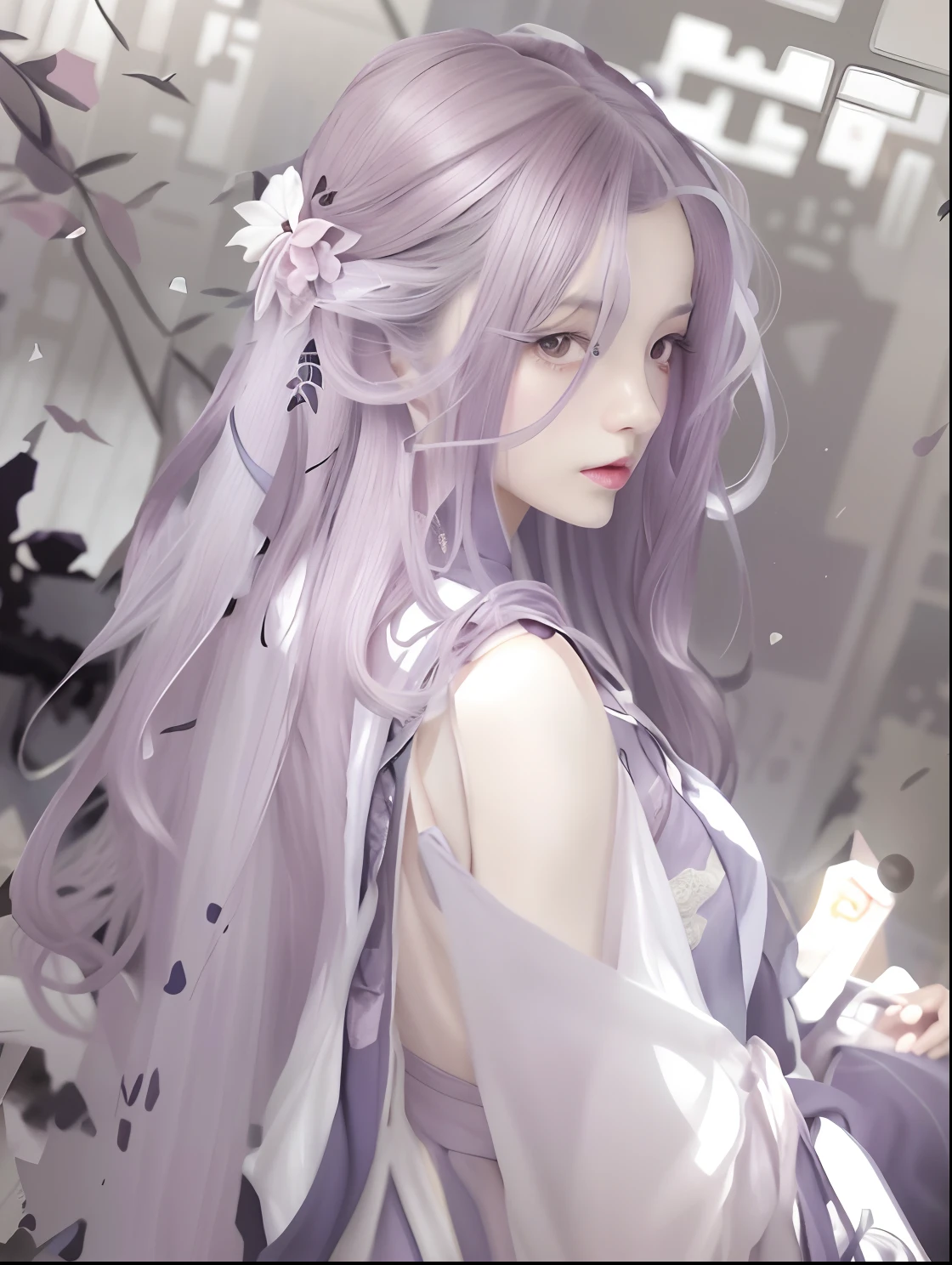 a woman in a white dress holding a sword in a crowd, palace , a girl in hanfu, flowing hair and long robes, beautiful character painting, by Yang J, anime girl with long hair, guweiz, holding a sword on her shoulder, female anime character, she is holding a katana sword, artwork in the style of guweiz