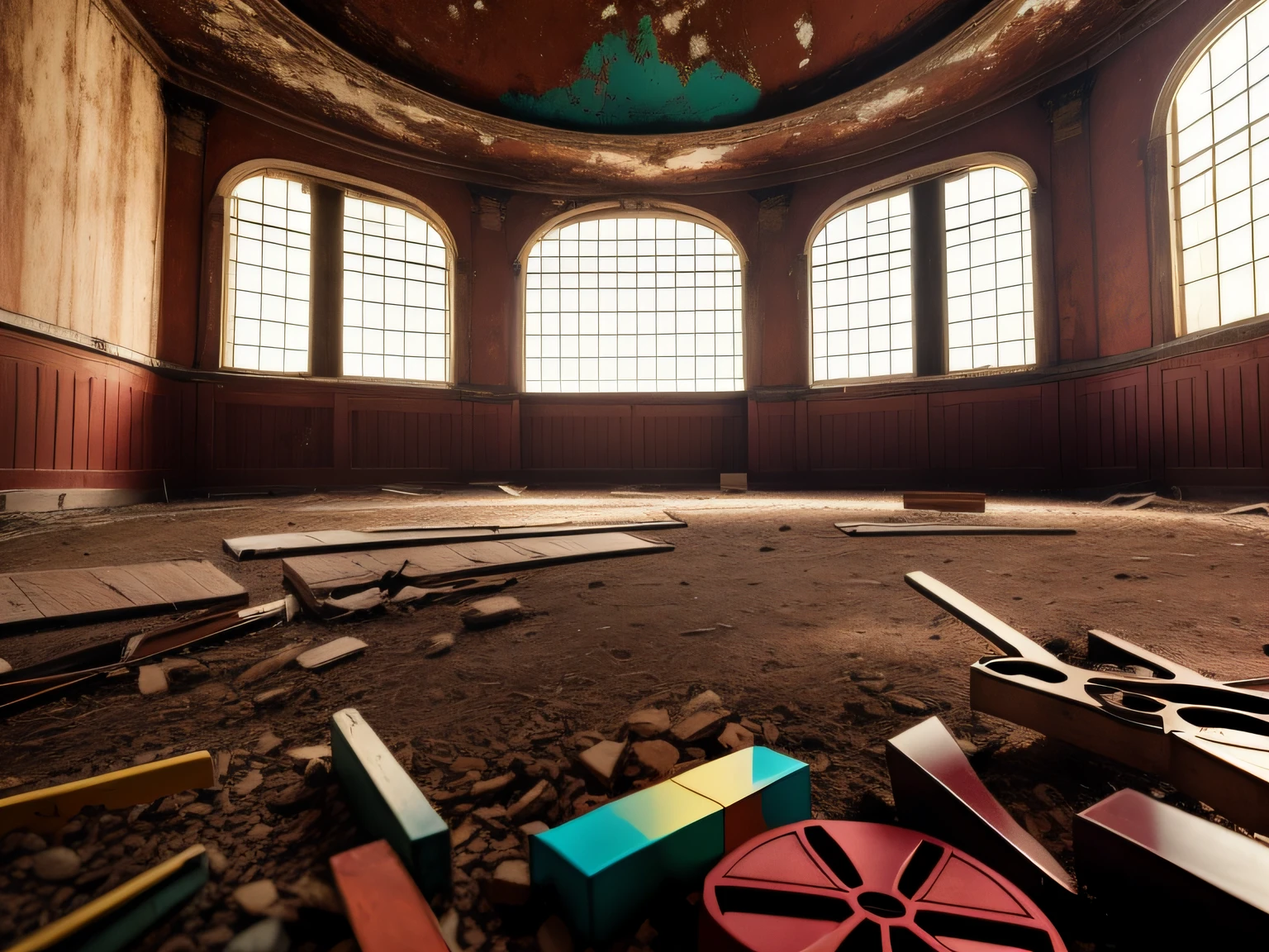 Abandoned, com cores neutras,cinema shot,the complex background