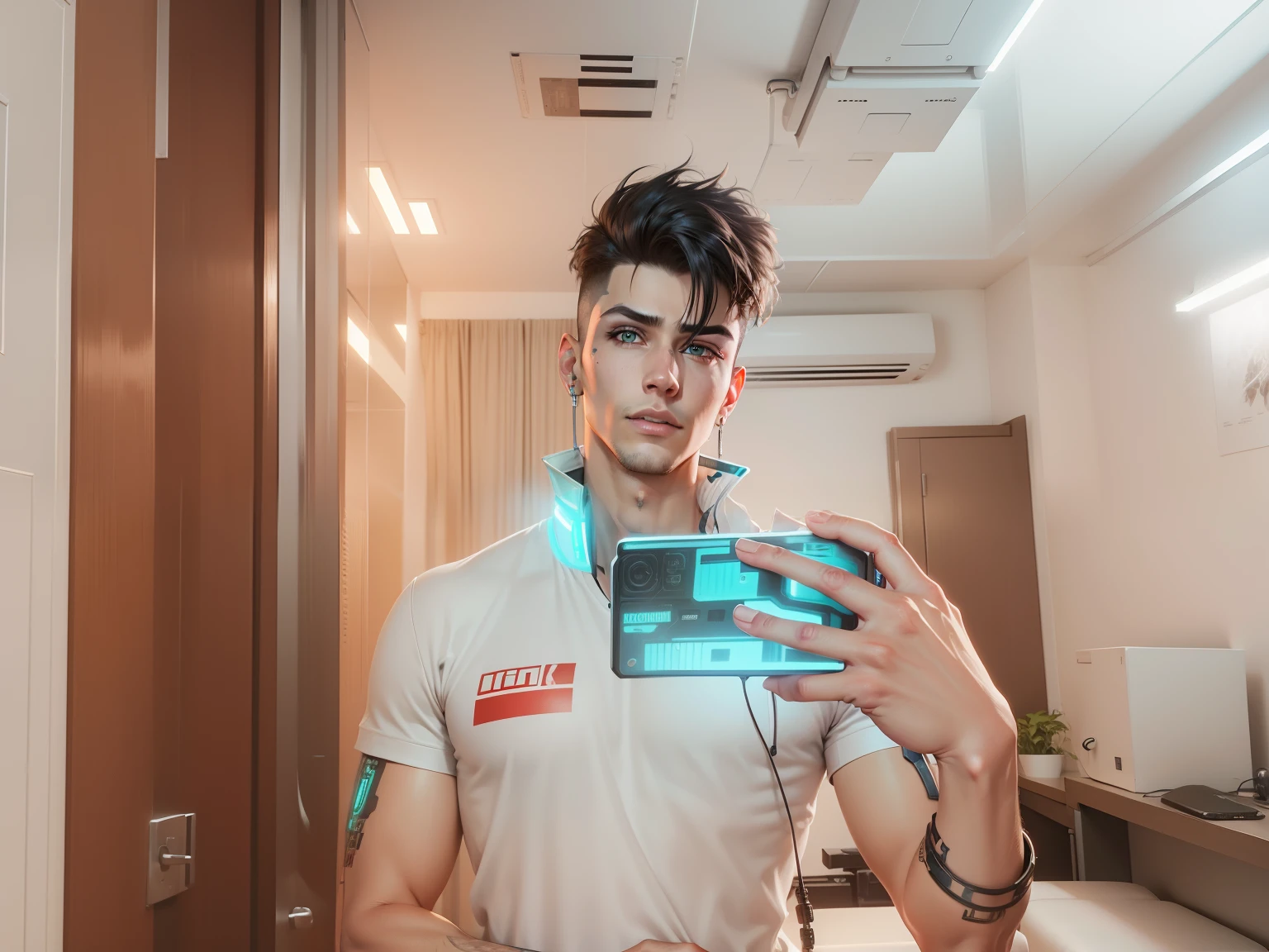 Change background cyberpunk handsome boy, realistic face,8k, ultra realistic